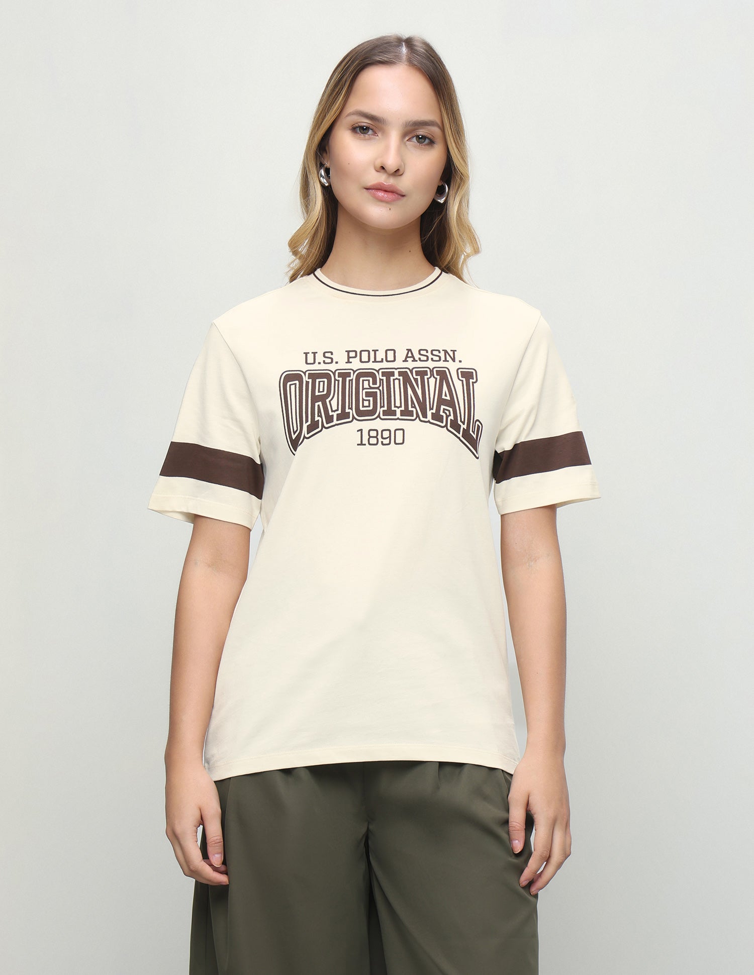 Typographic Brand Printed Boxy Fit T-Shirt Ecru - U.S. Polo Assn. India | Large