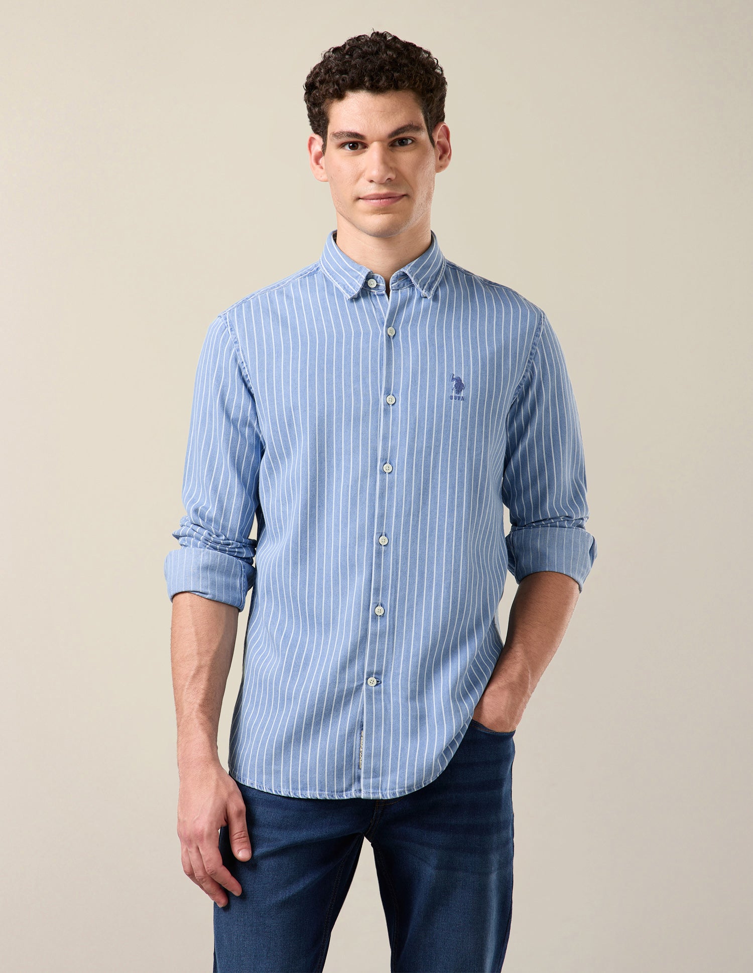 Vertical Striped Twill Shirt Indigo - U.S. Polo Assn. India | Large
