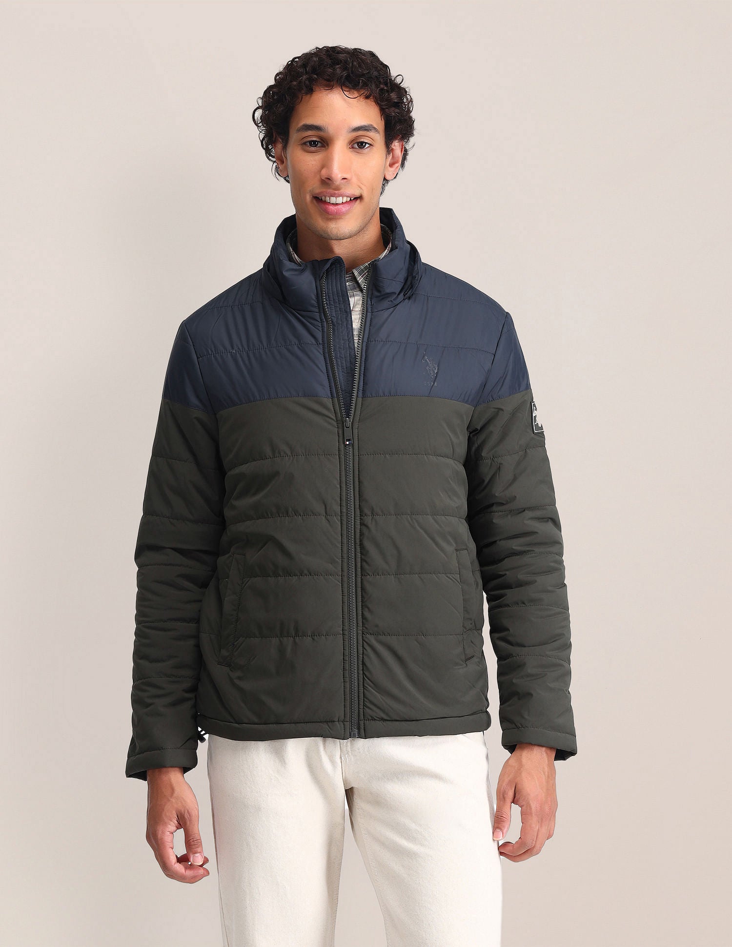 Regular Fit Colourblocked Padded Jacket Navy - U.S. Polo Assn. India | Large