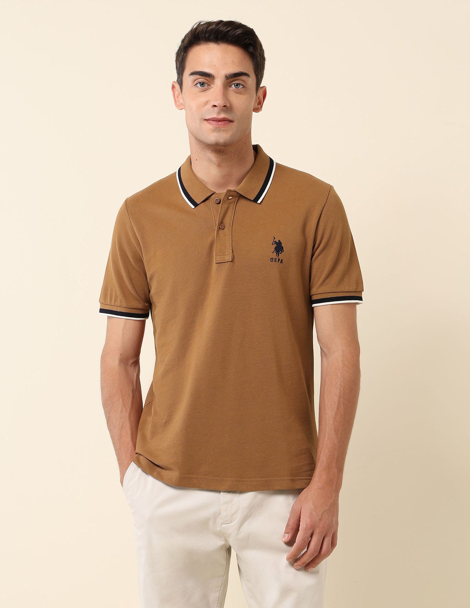Slim Fit Solid Polo Shirt Brown - U.S. Polo Assn. India | Large