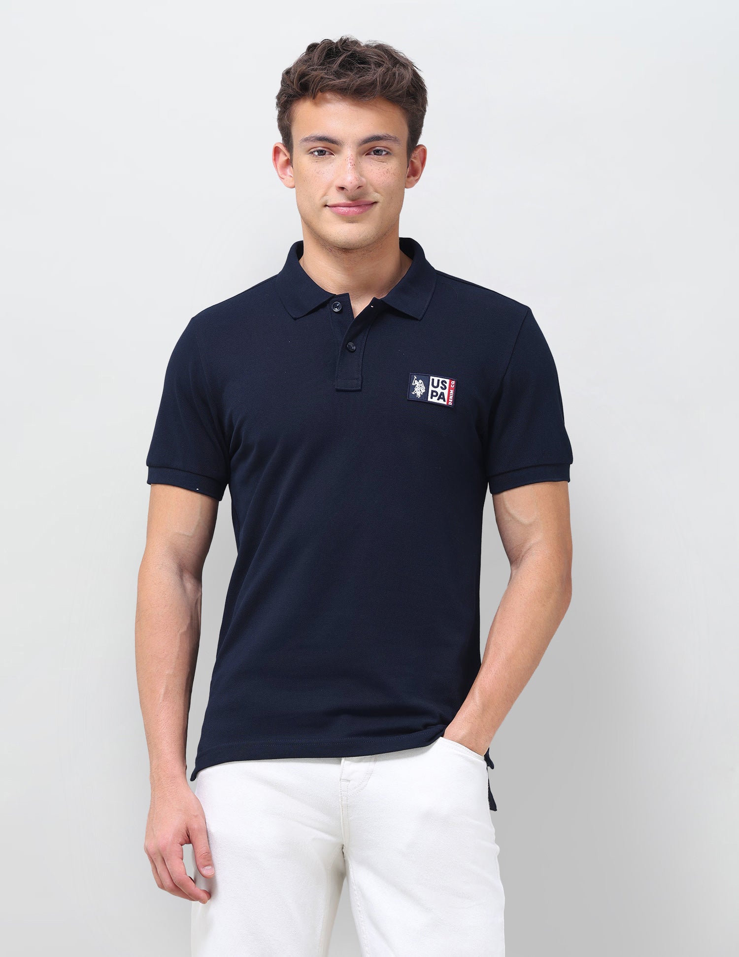 Solid Slim Fit Polo Shirt Navy - U.S. Polo Assn. India | Large