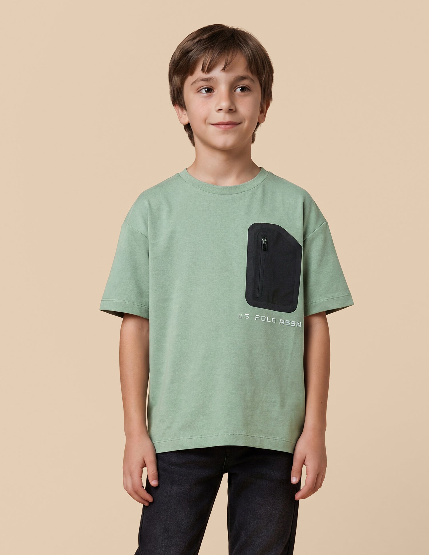Solid Oversized Fit T-Shirt Light Olive - U.S. Polo Assn. India | Large