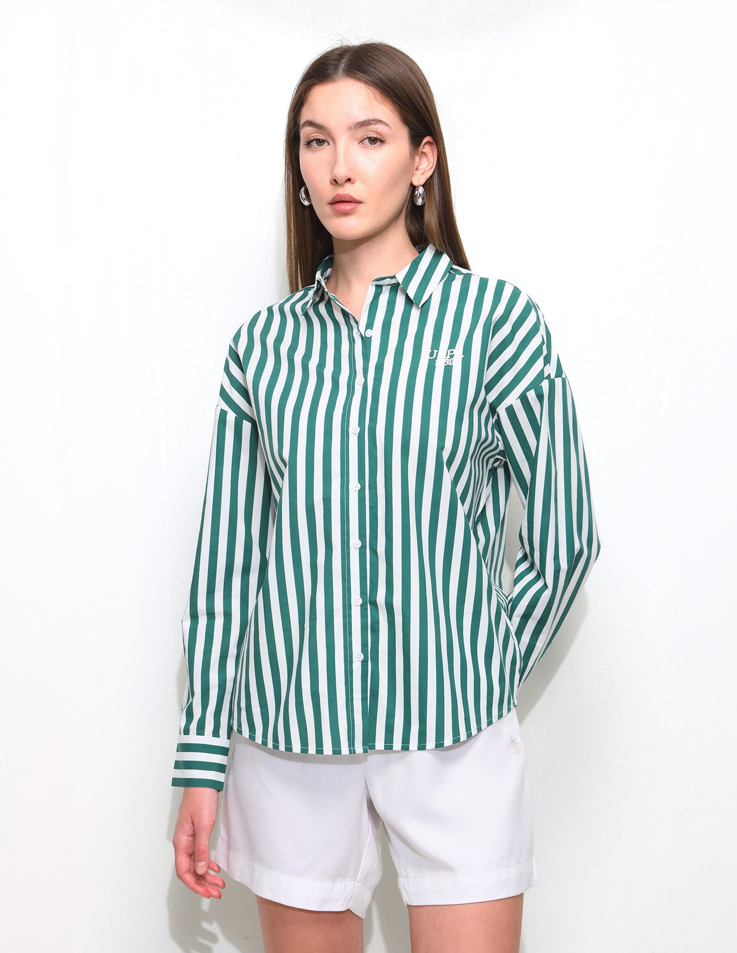 Vertical Striped Oversized Fit Shirt Green - U.S. Polo Assn. India | Large