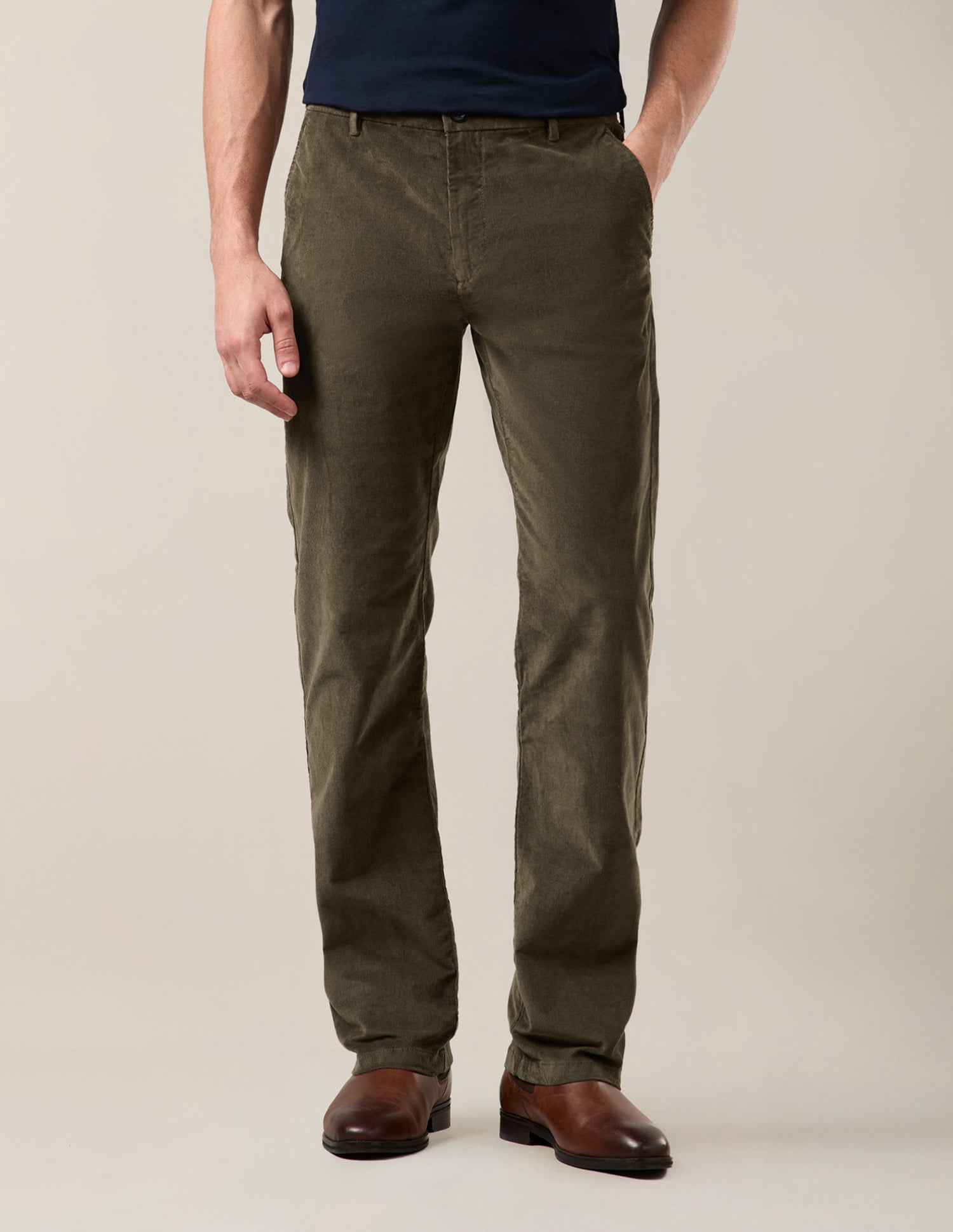 Riley Straight Fit Corduroy Trousers Light Olive - U.S. Polo Assn. India | Large