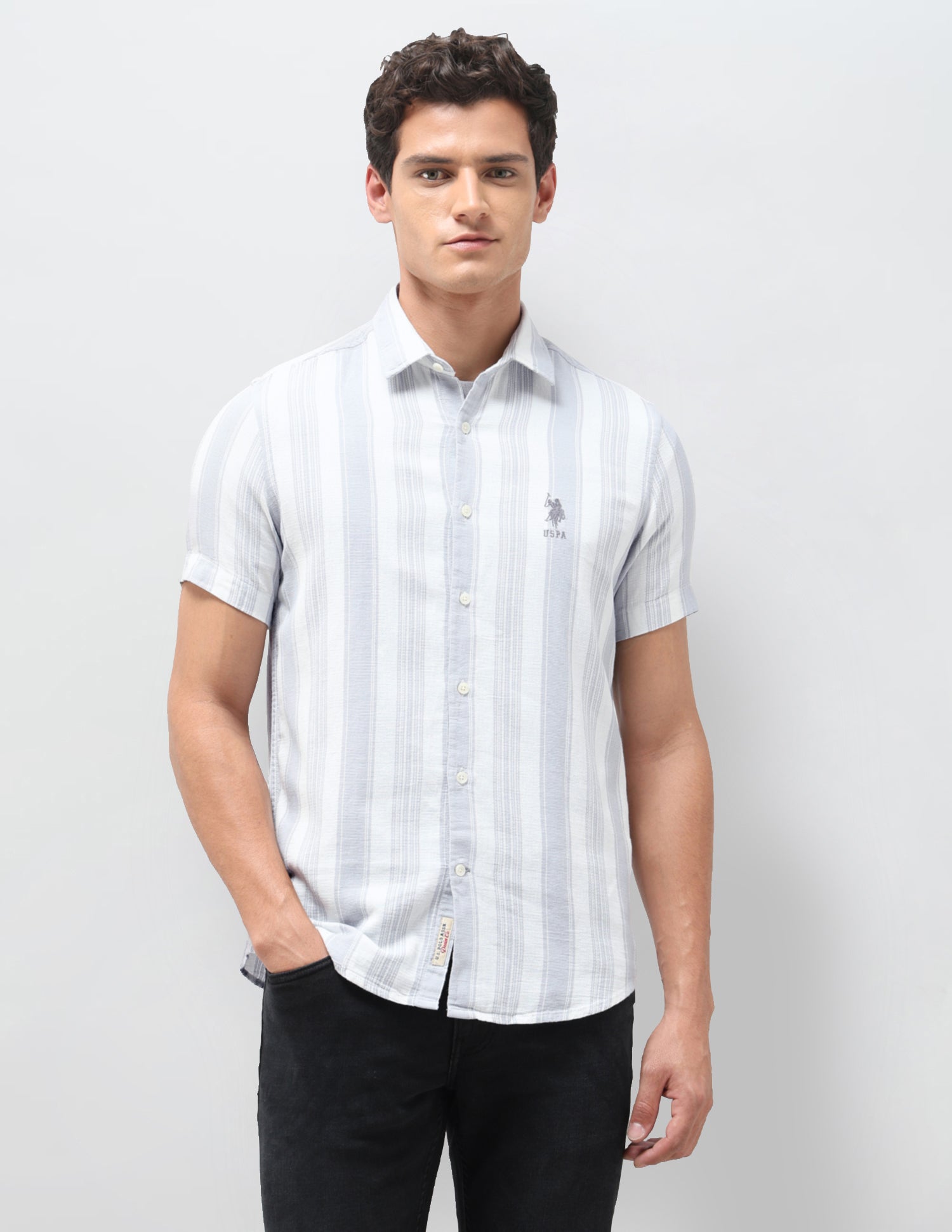 Dobby Vertical Striped Shirt Grey - U.S. Polo Assn. India | Large