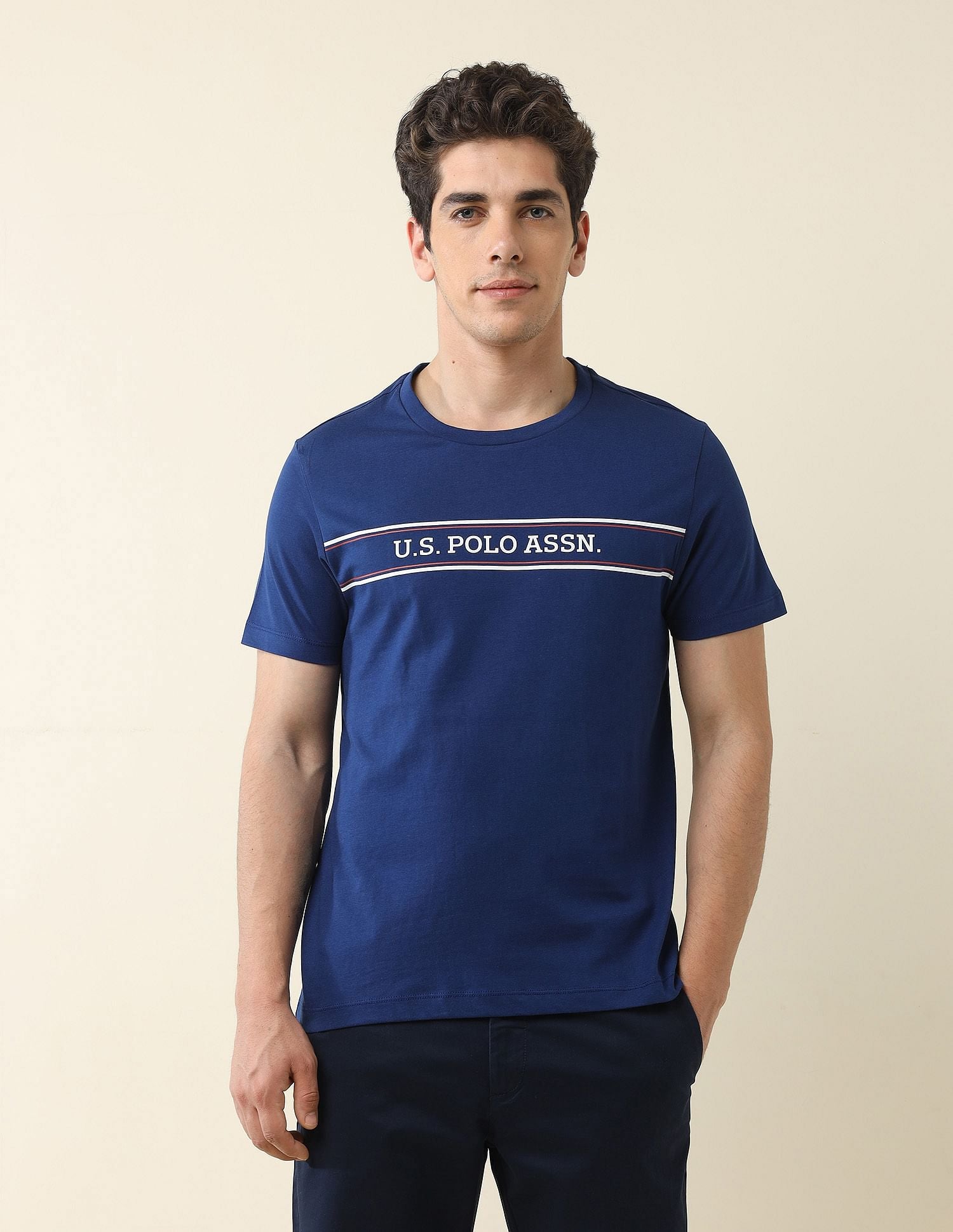 Slim Fit Brand Printed T-Shirt Dark Blue - U.S. Polo Assn. India | Large