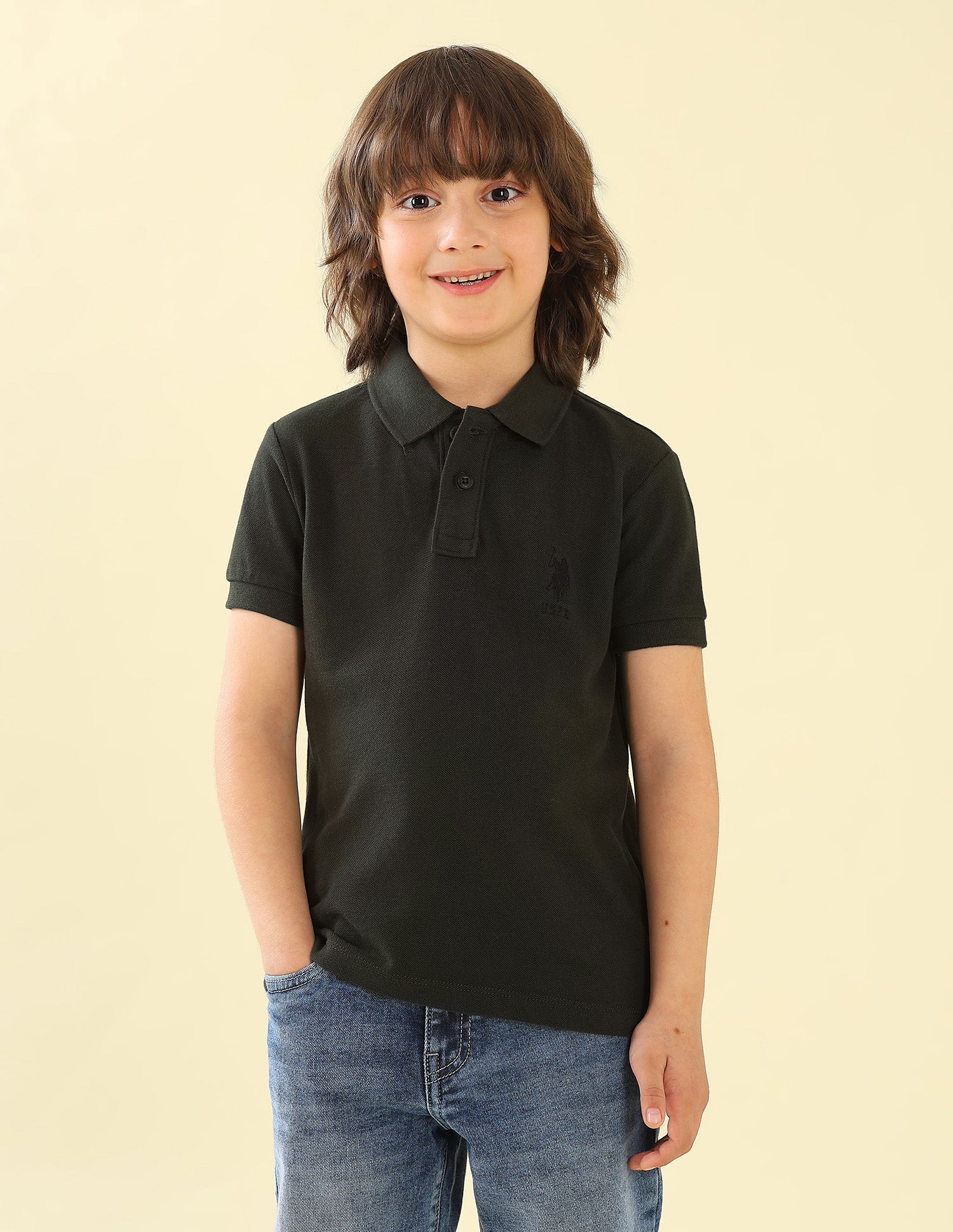 Solid Regular Fit Polo Shirt Olive - U.S. Polo Assn. India | Large