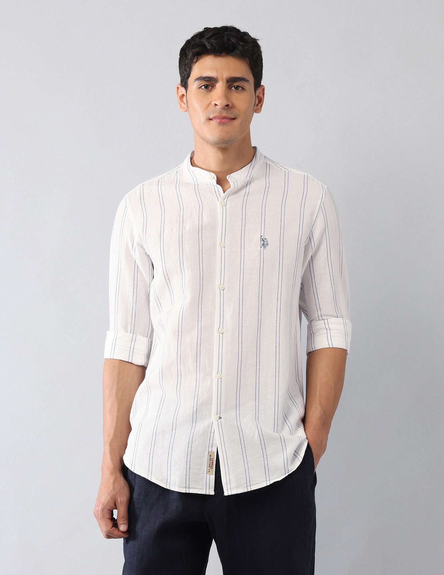 Vertical Striped Poplin Regular Fit Shirt White - U.S. Polo Assn. India | Large