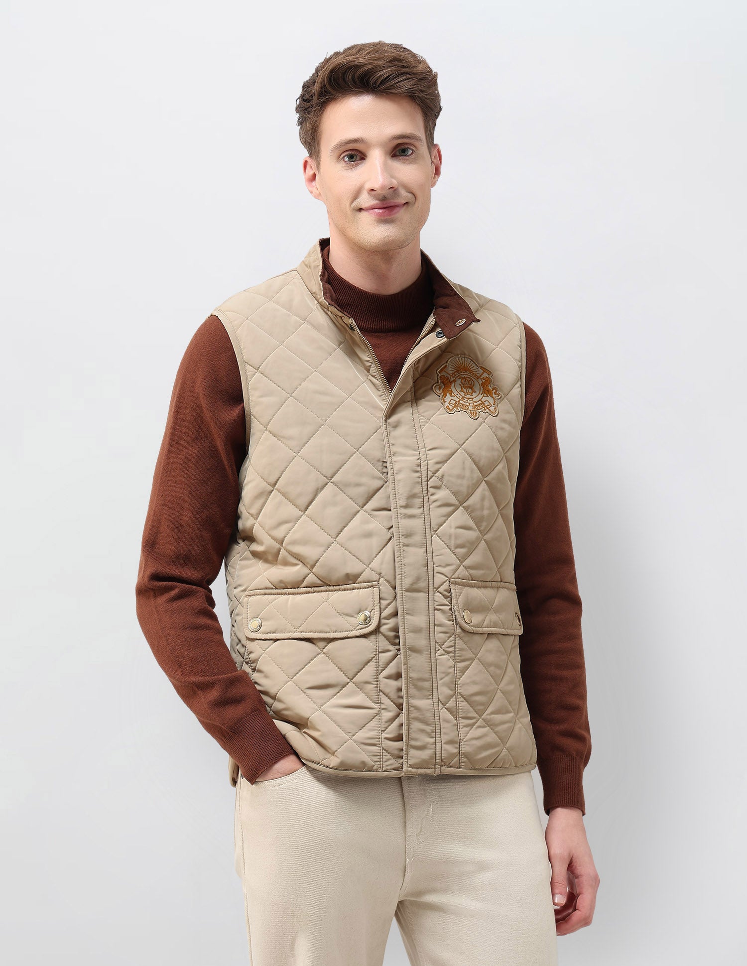 High Neck Solid Quilted Jacket Beige - U.S. POLO ASSN. | Large