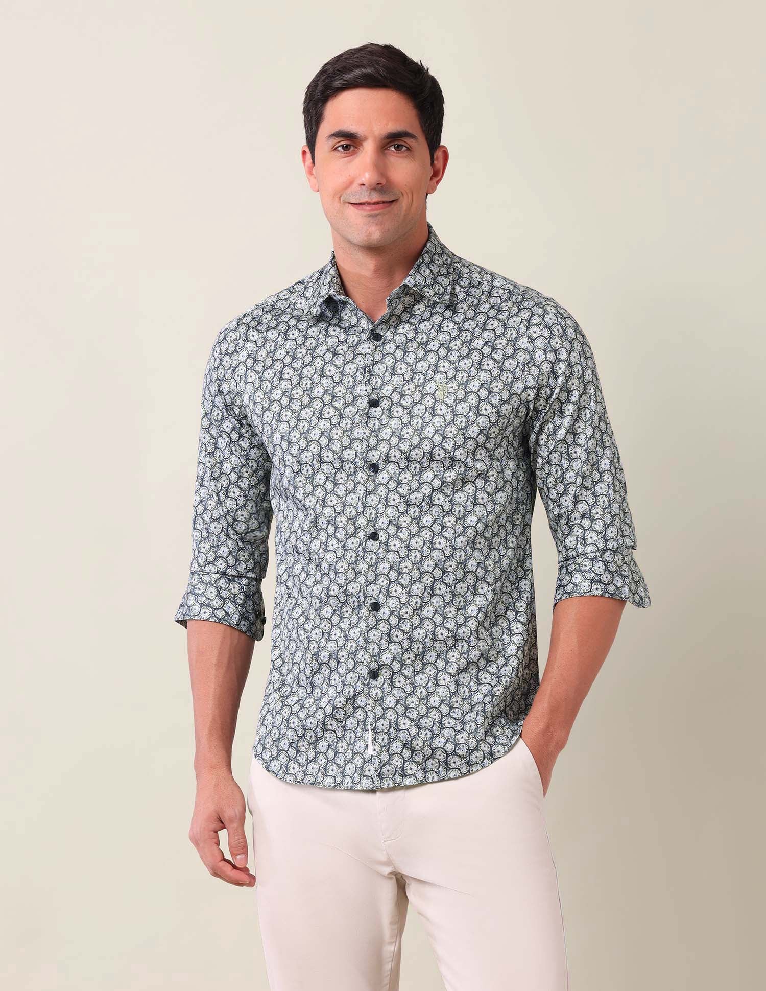 Geometric Tailored Fit Shirt Green - U.S. Polo Assn. India | Large