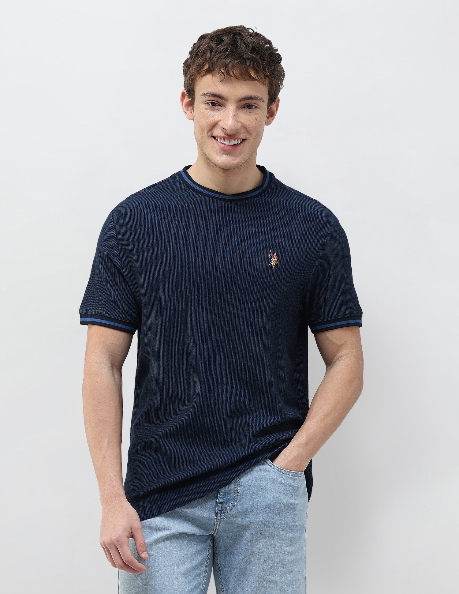 Textured Slim Fit T-Shirt Navy - U.S. Polo Assn. India | Large