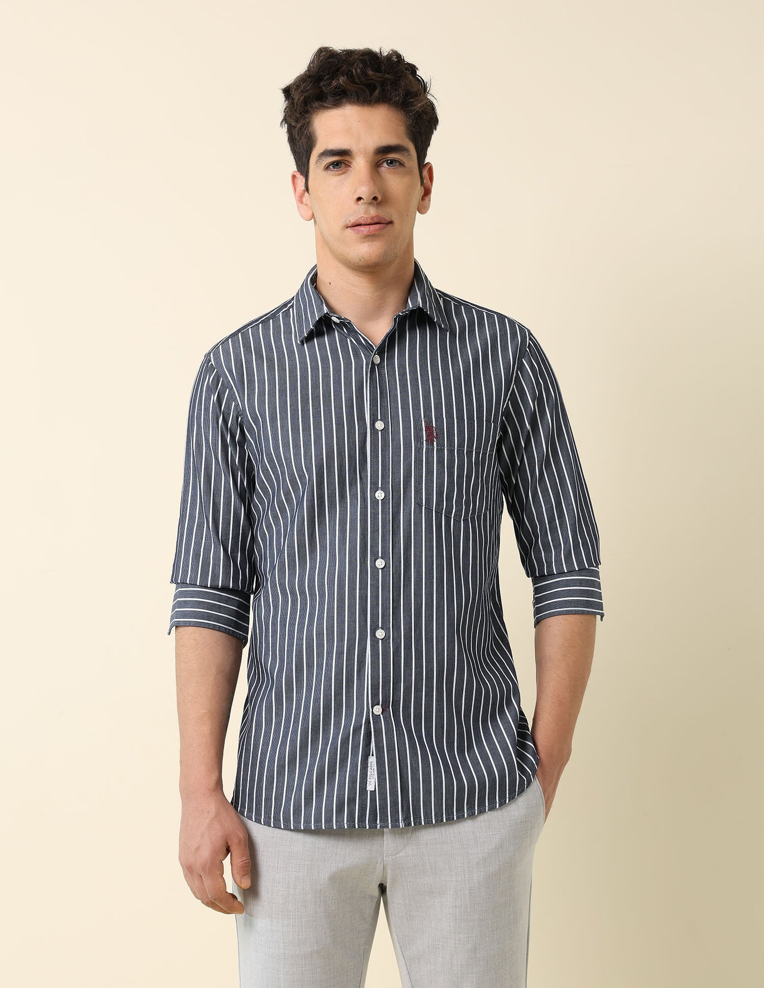 Vertical Striped Tailored Fit Shirt Navy - U.S. Polo Assn. India | Large