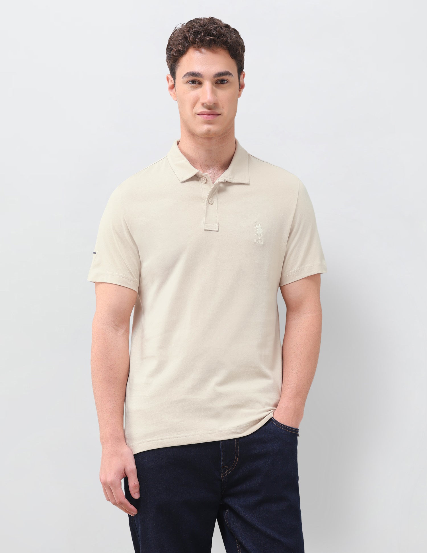 Solid Slim Fit Polo Shirt Beige - U.S. Polo Assn. India | Large
