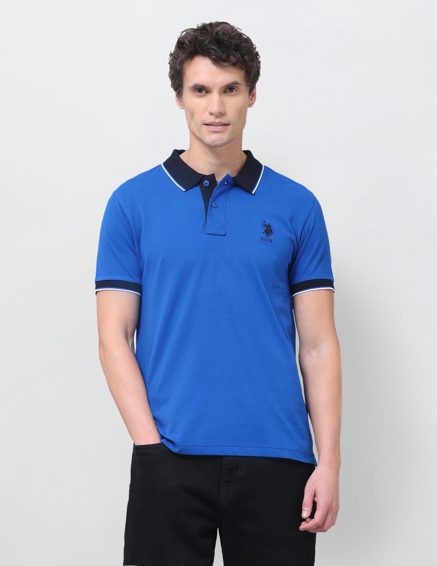Solid Slim Fit Polo Shirt Blue - U.S. Polo Assn. India | Large