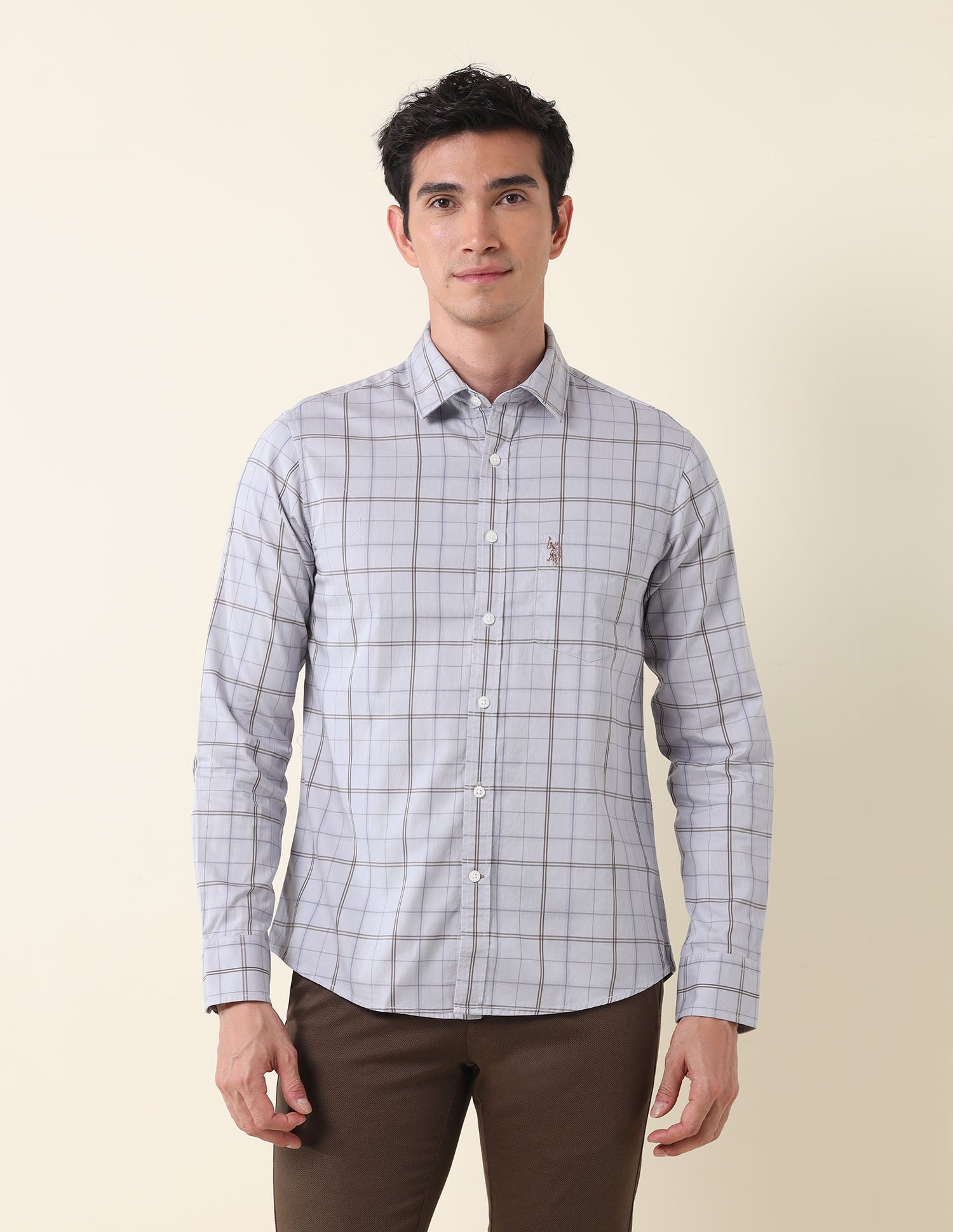 Grid Tattersall Checked Tailored Fit Shirt Grey - U.S. Polo Assn. India | Large
