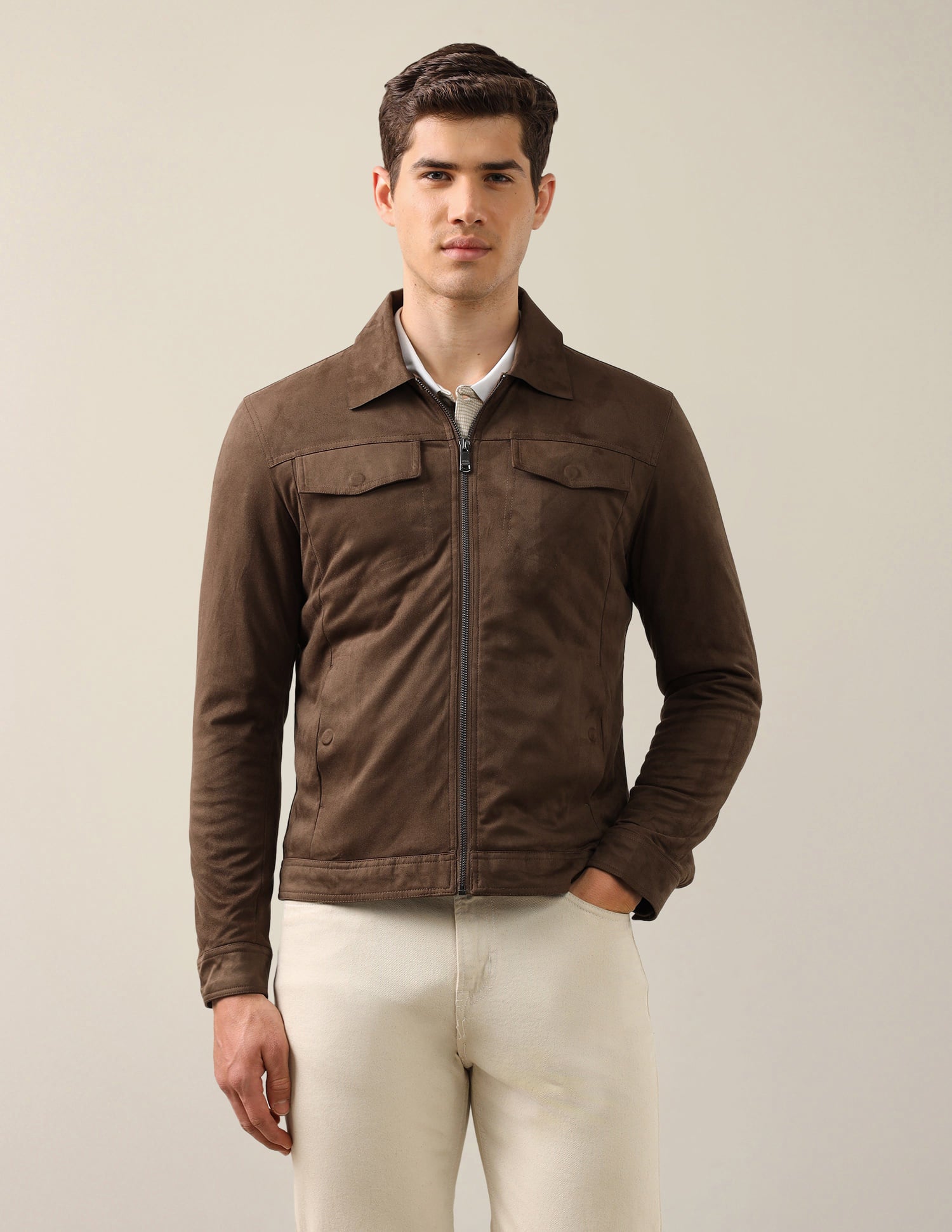 Regular Fit Solid Jacket Brown - U.S. Polo Assn. India | Large