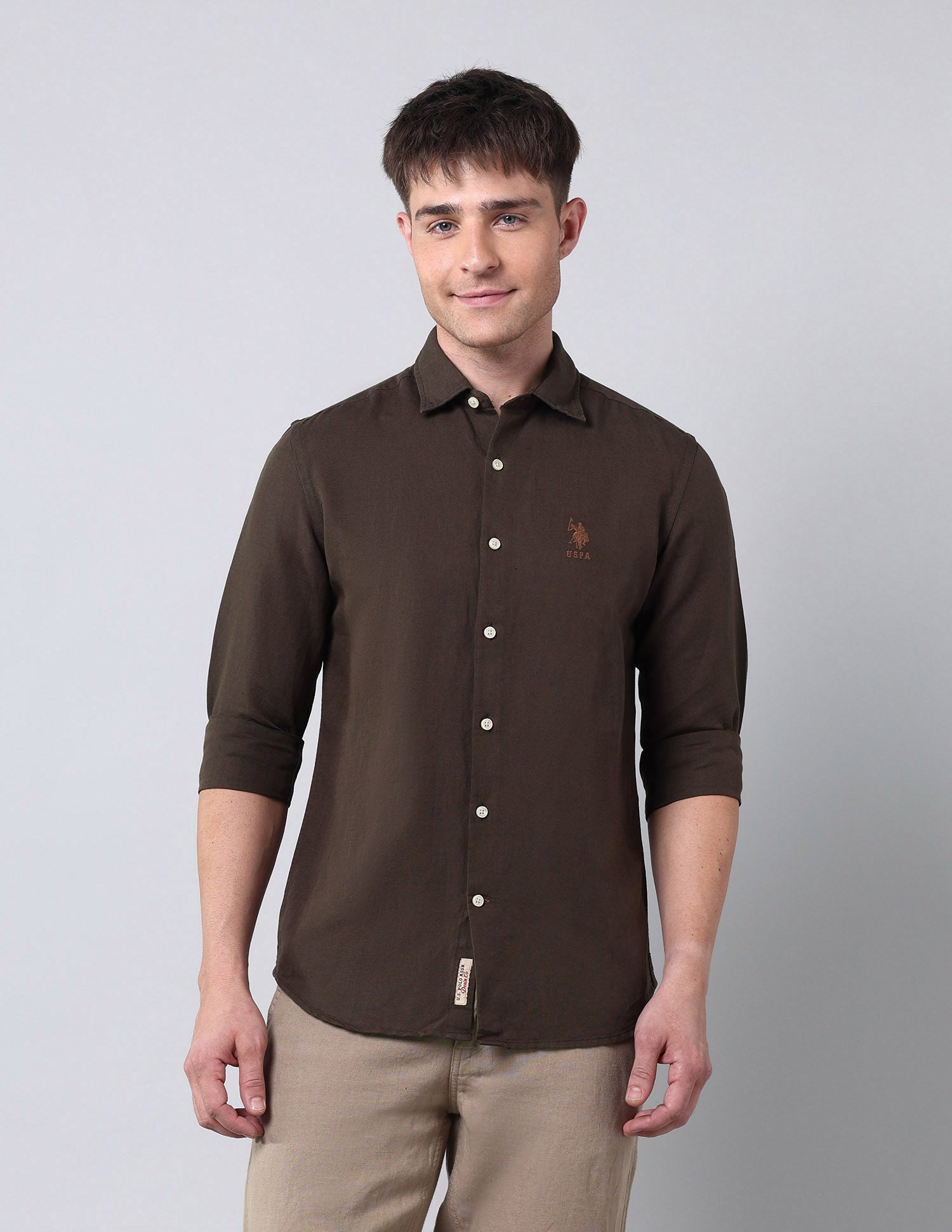 Solid Regular Fit Poplin Shirt Choco - U.S. Polo Assn. India | Large