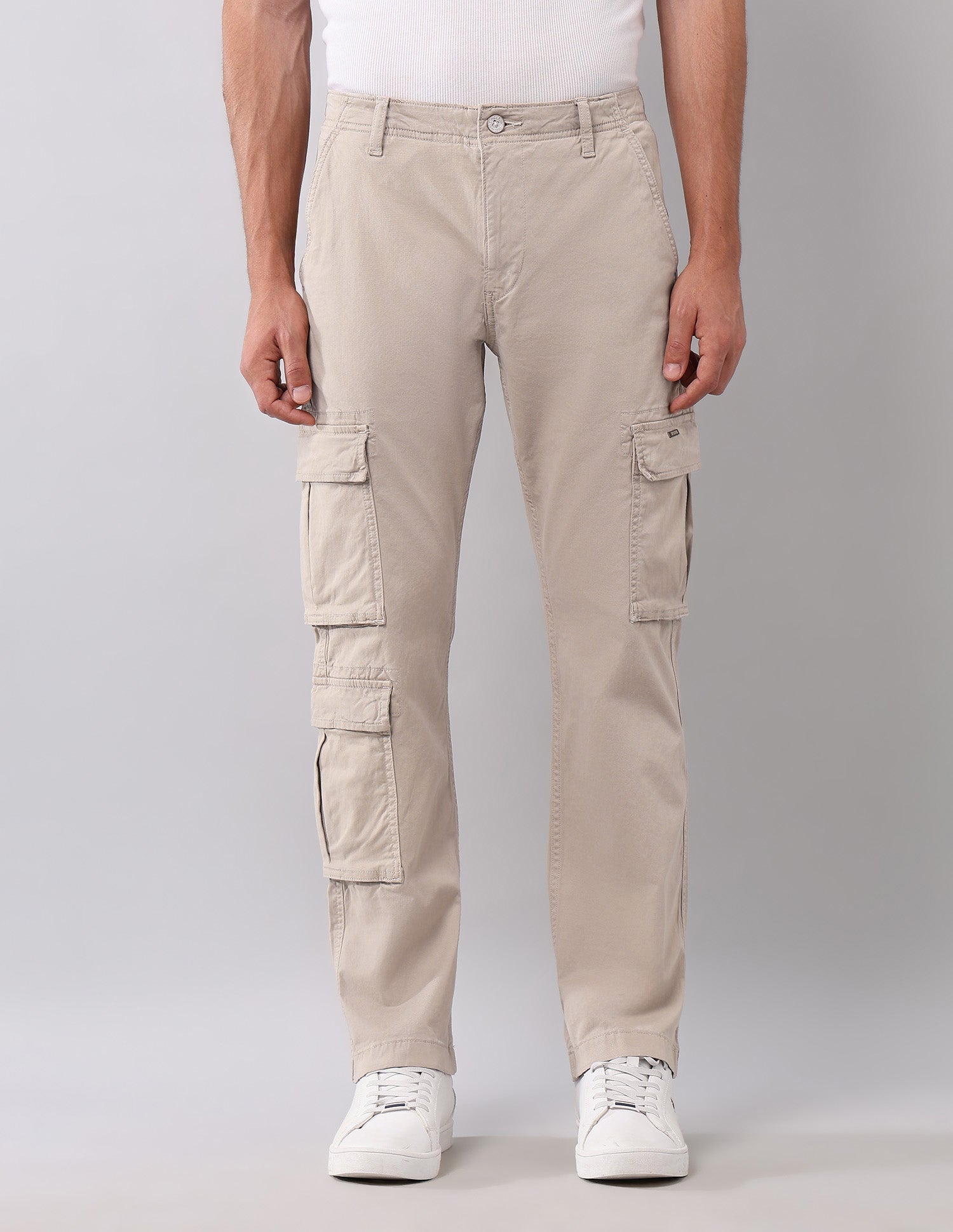 Solid Straight Fit Cargos Beige - U.S. Polo Assn. India | Large