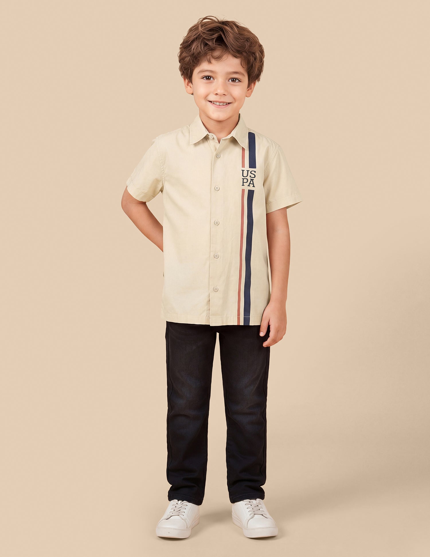 Solid Regular Fit Shirt Beige - U.S. Polo Assn. India | Large