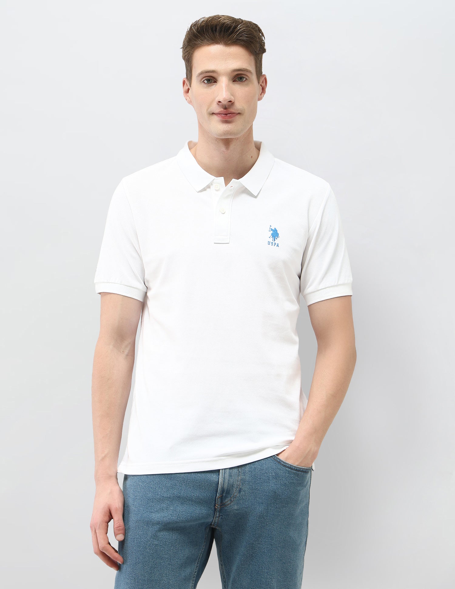 Solid Slim Fit Polo Shirt White - U.S. Polo Assn. India | Large