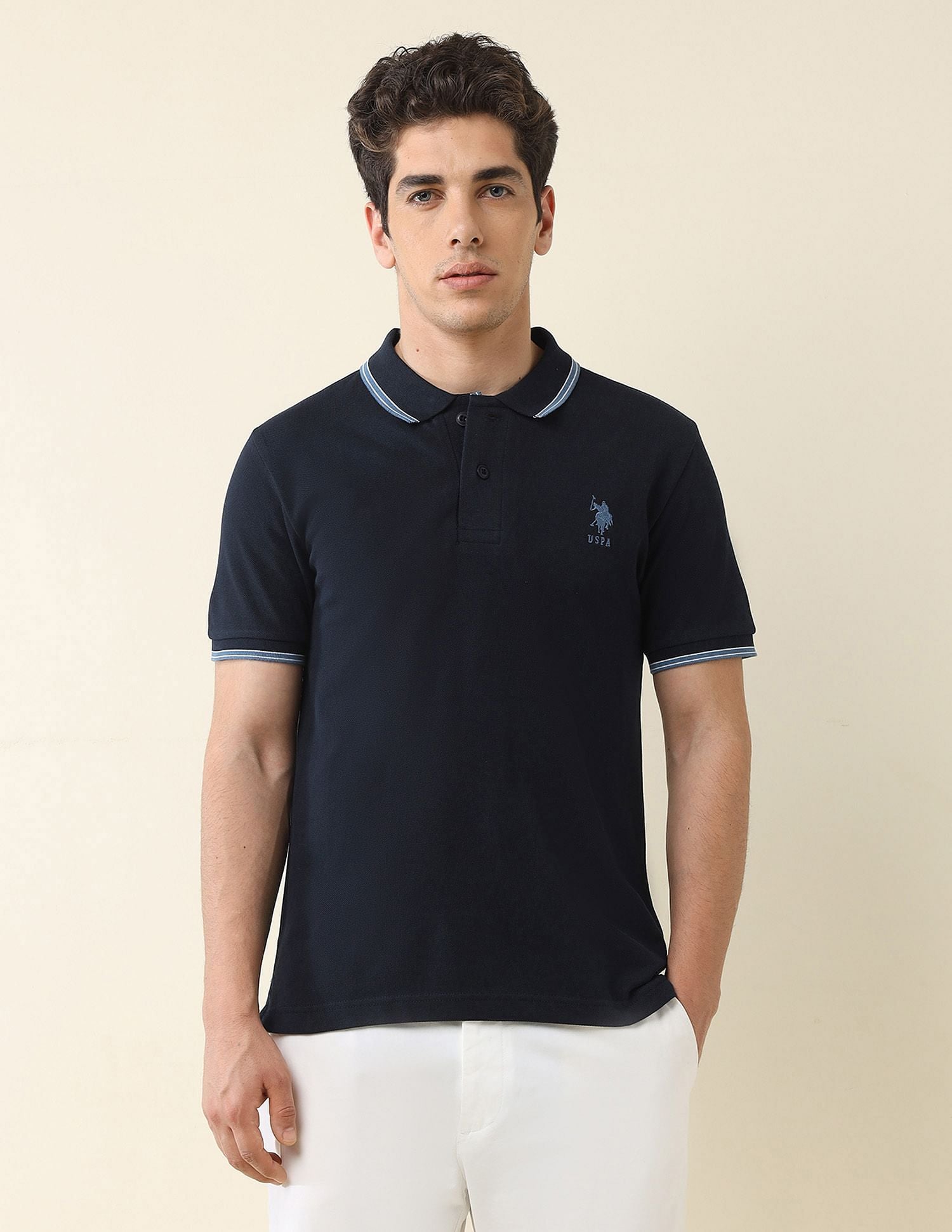 Slim Fit Solid Polo Shirt Navy - U.S. Polo Assn. India | Large