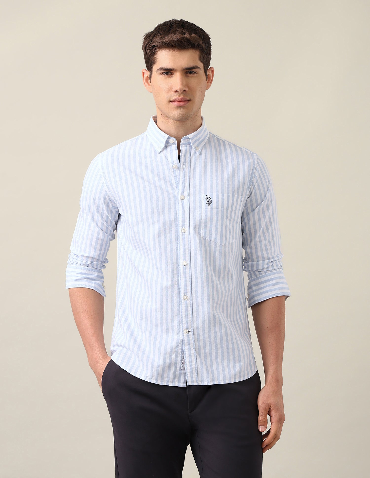 Vertical Striped Oxford Shirt Blue - U.S. Polo Assn. India | Large
