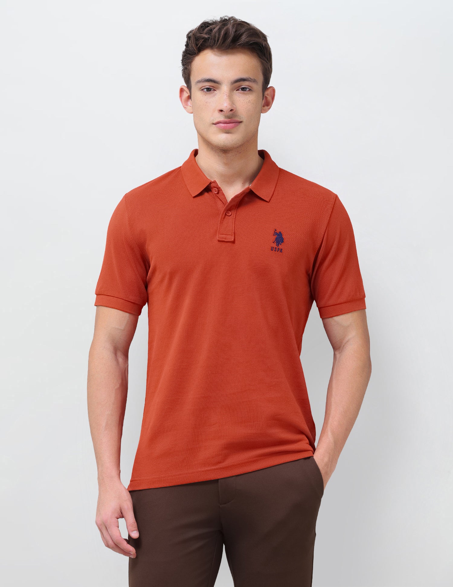 Solid Slim Fit Polo Shirt Dark Orange - U.S. Polo Assn. India | Large