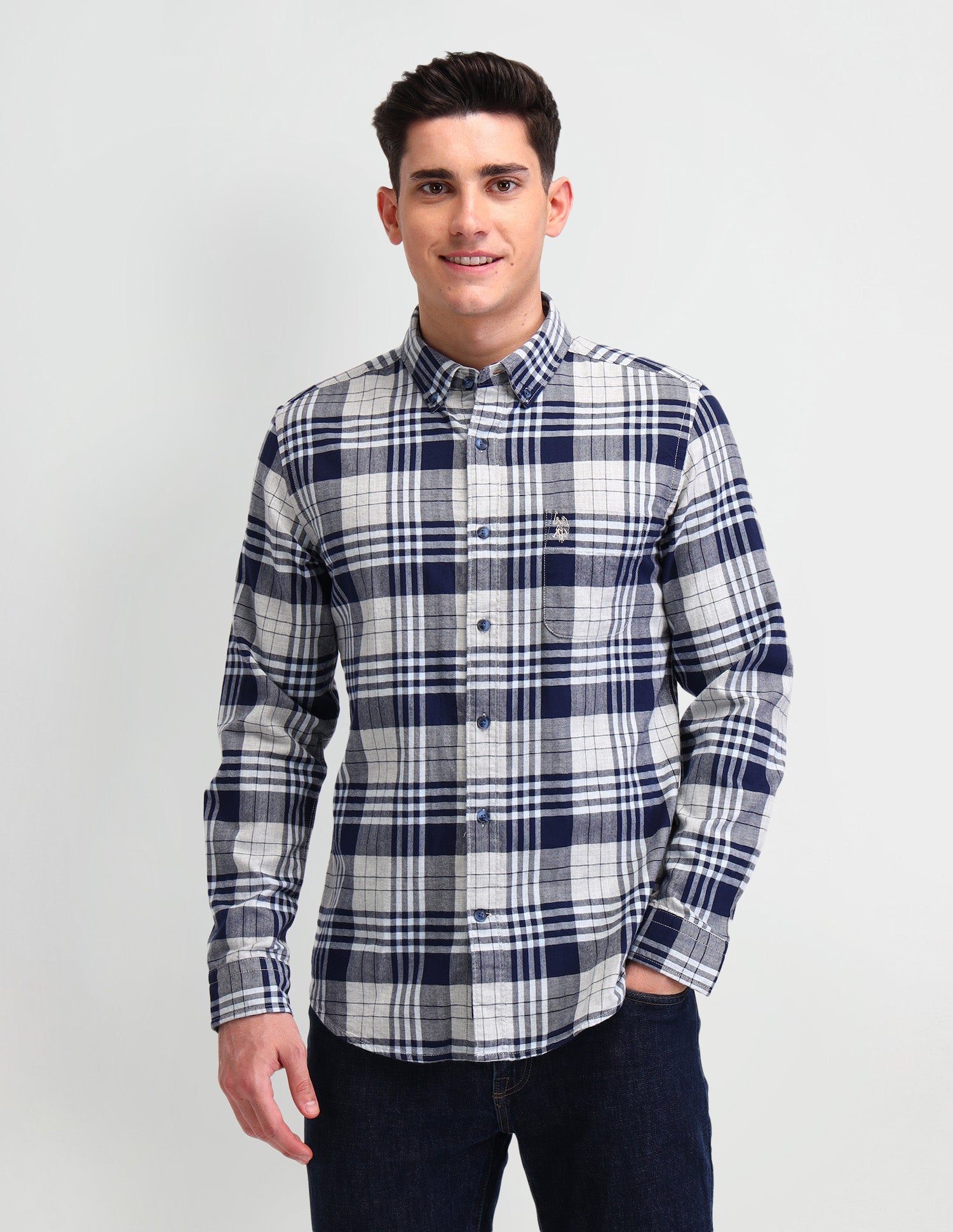 Tartan Checked Corduroy Shirt Blue - U.S. Polo Assn. India | Large