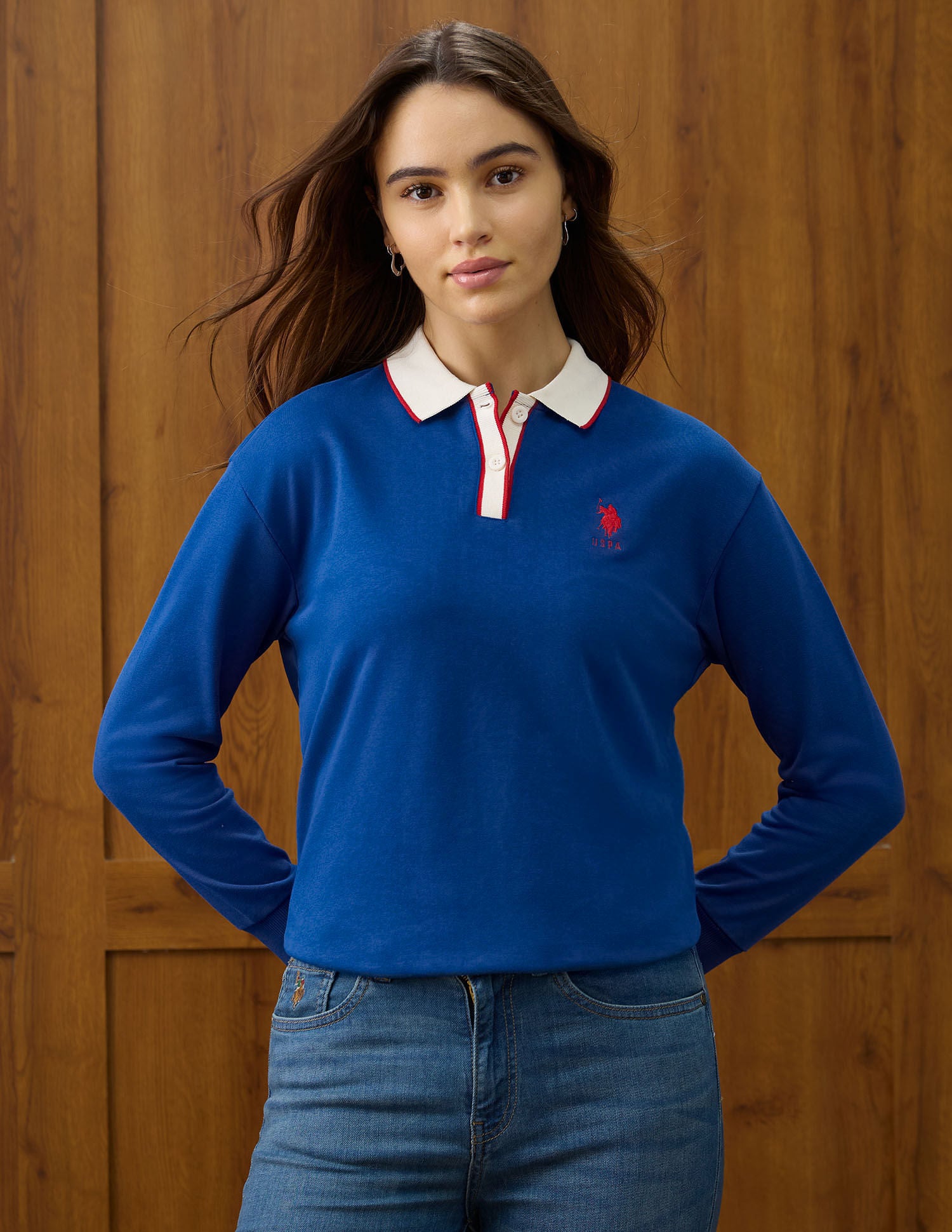 Colourblocked Regular Fit Polo Collar Sweater Blue - U.S. POLO ASSN. | Large