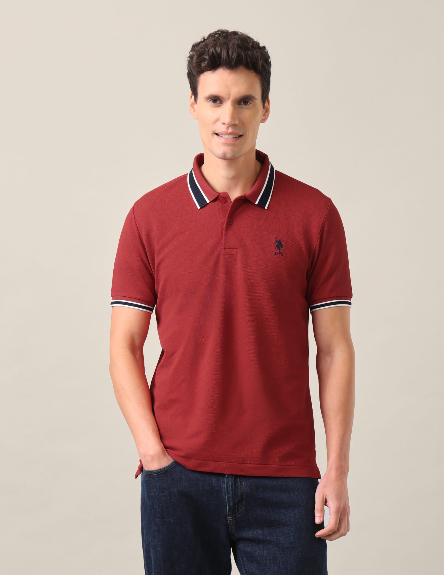 Solid Slim Fit Polo Shirt Red - U.S. Polo Assn. India | Large