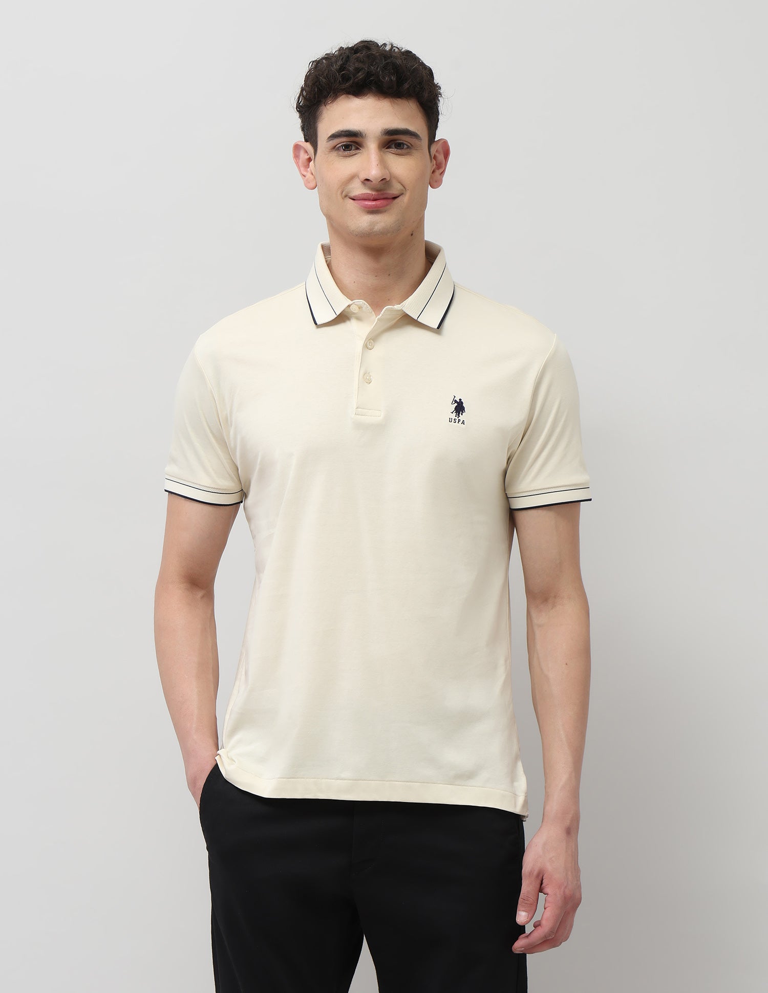 Solid Regular Fit Polo Shirt Beige - U.S. POLO ASSN. | Large