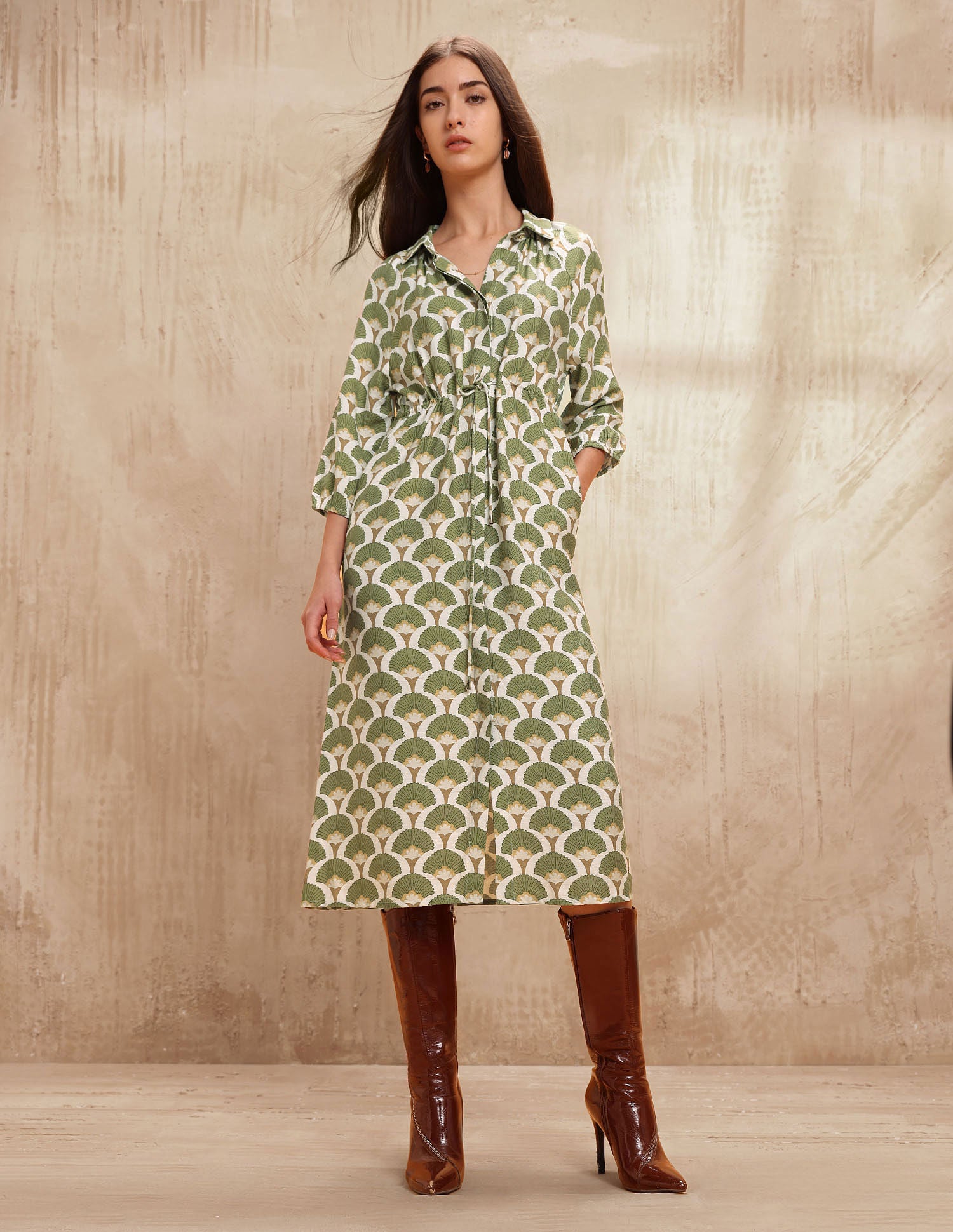 Abstract Printed Shirt Dress Green - U.S. POLO ASSN. | Large