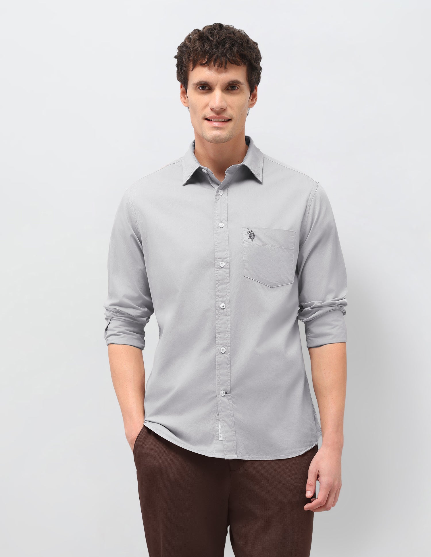 Twill Solid Shirt Light Grey - U.S. Polo Assn. India | Large