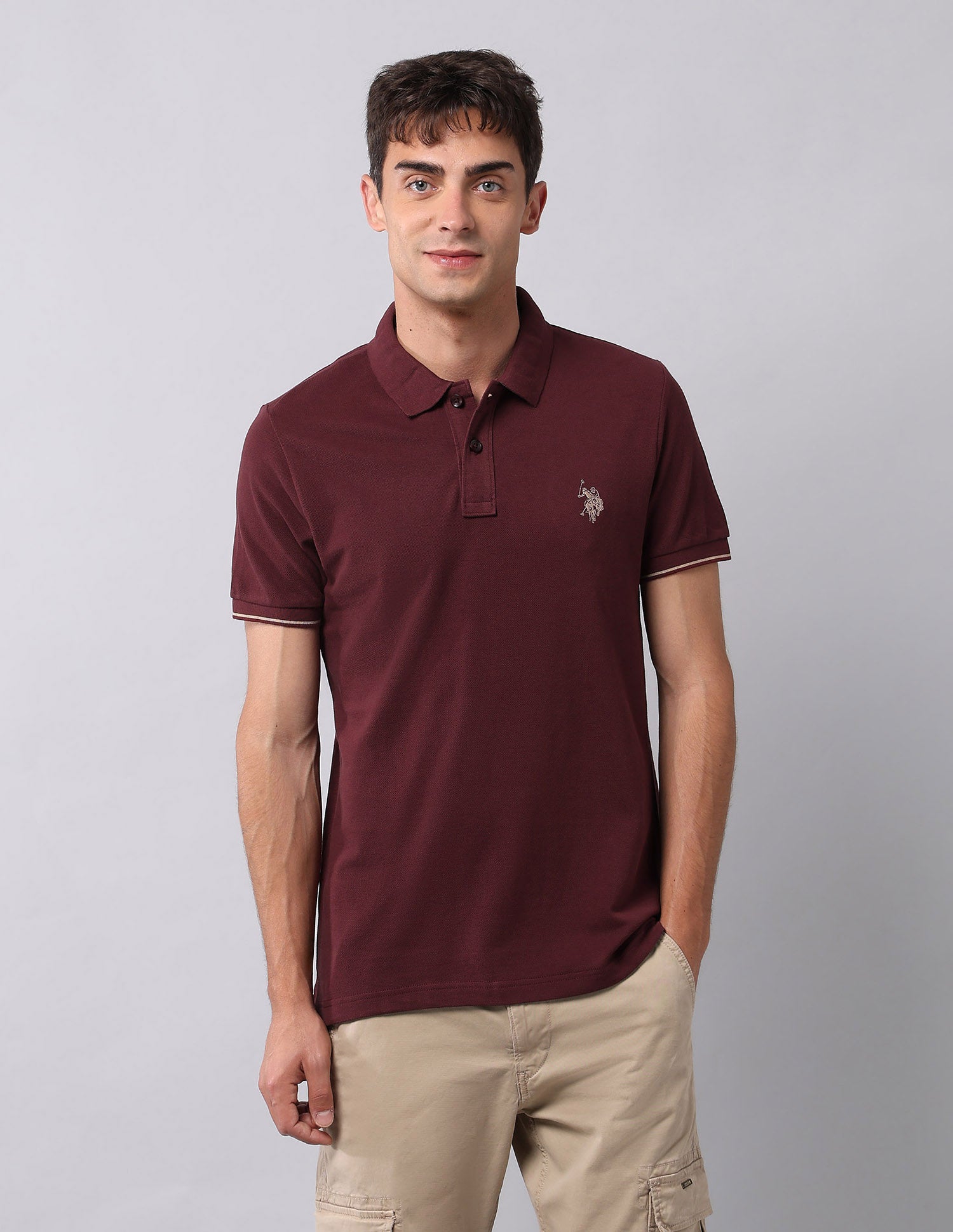 Muscle Fit Pure Cotton Polo Shirt Maroon - U.S. Polo Assn. India | Large