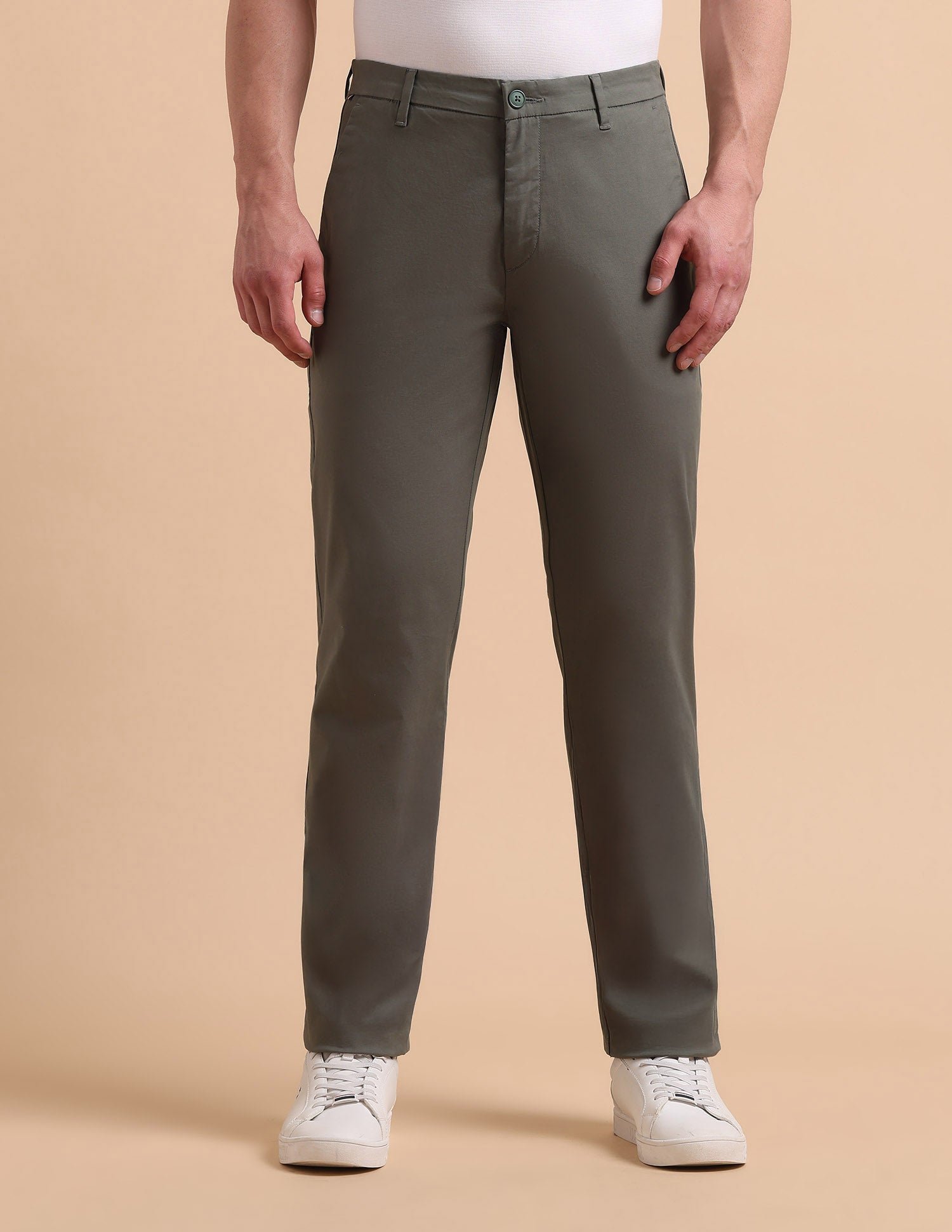 Satin Slim Fit Trousers Light Olive - U.S. POLO ASSN. | Large