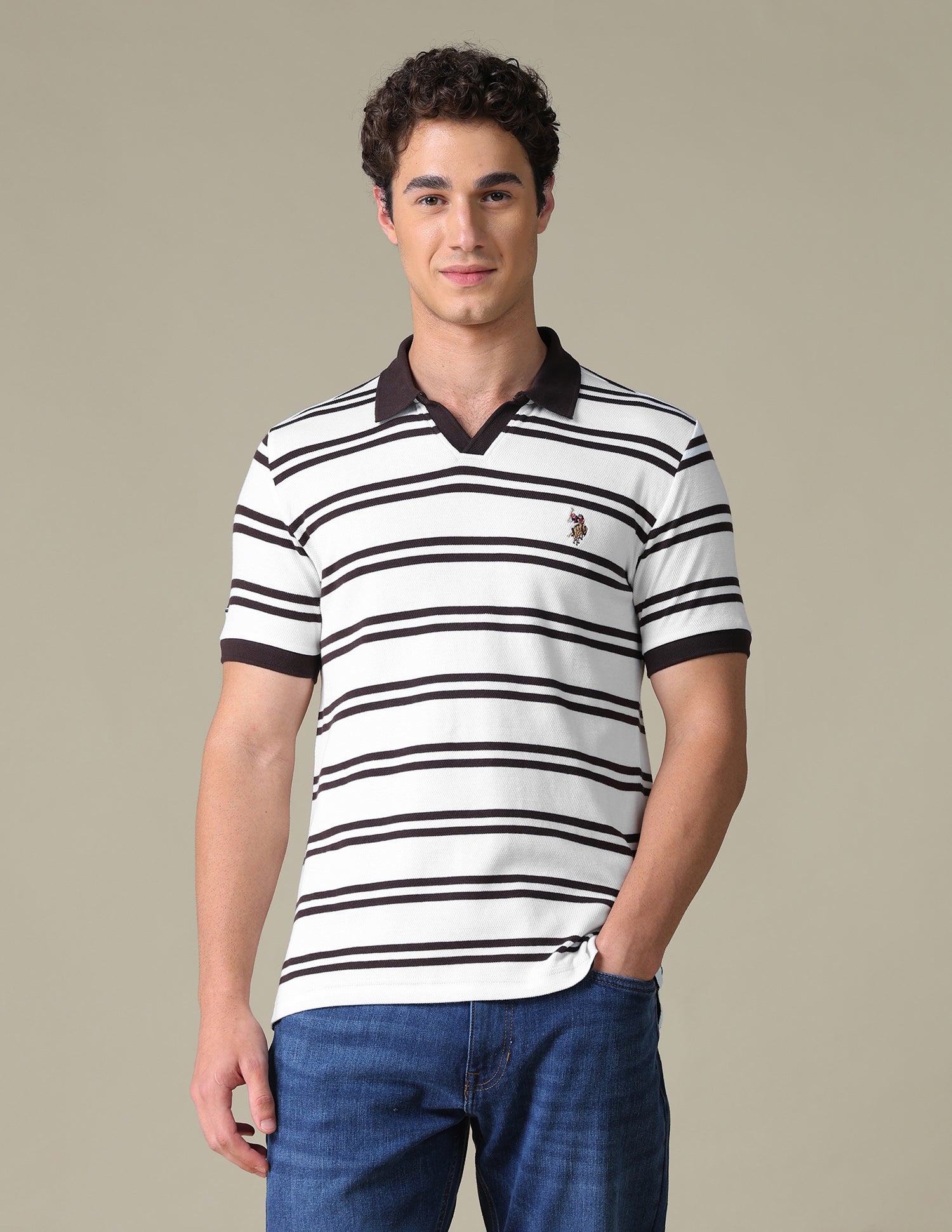 Horizontal Striped Regular Fit Polo Shirt Dark Brown - U.S. Polo Assn. India | Large