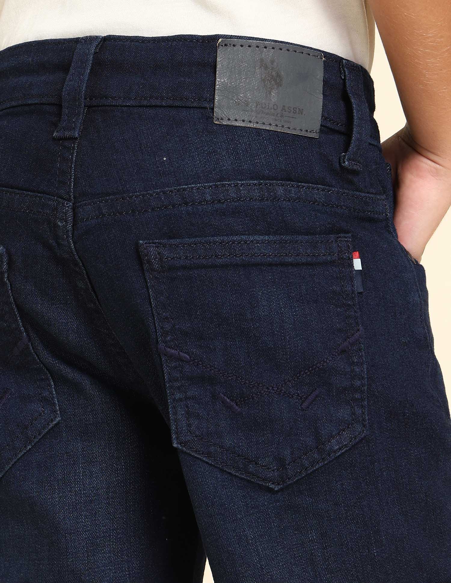 Boys Regular Fit Solid Denim Shorts Dark Wash - U.S. POLO ASSN. | Large