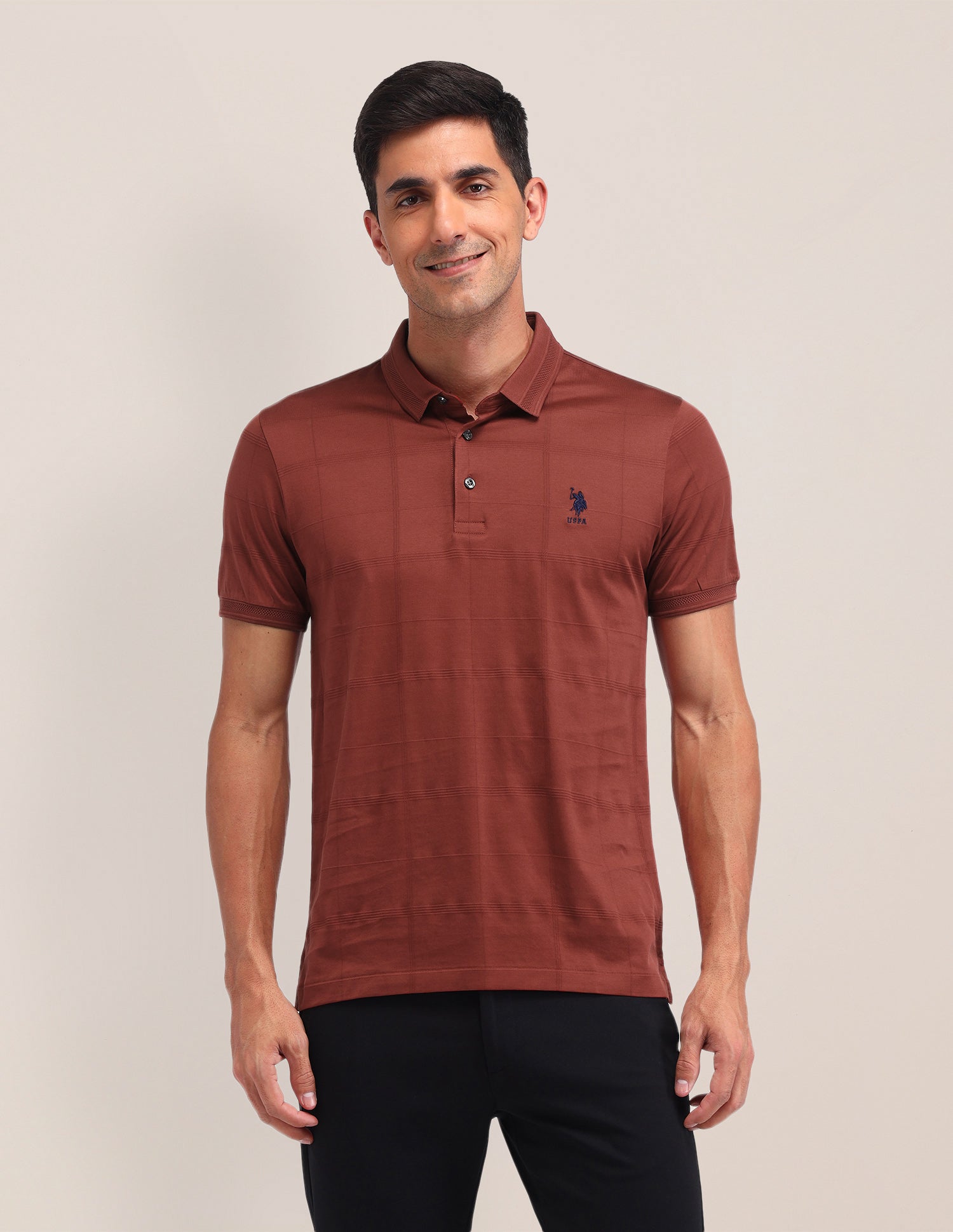 Textured Cotton Polo Shirt Rust - U.S. Polo Assn. India | Large