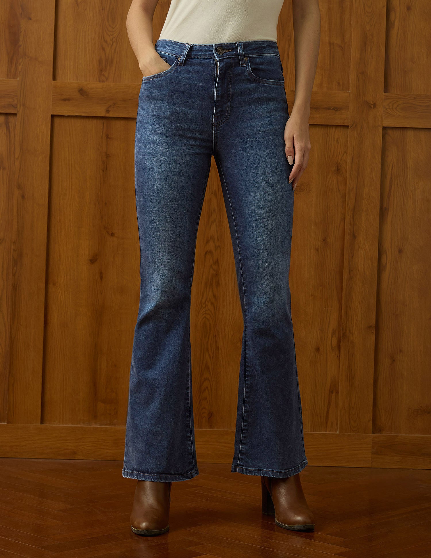 High Rise Flared Fit Jeans Mid Blue - U.S. Polo Assn. India | Large