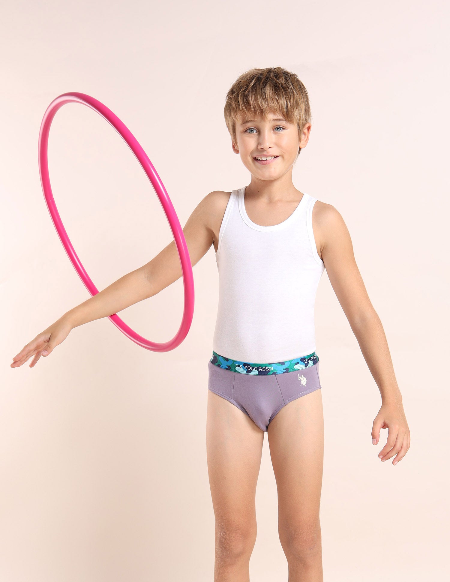 Boys Cotton Spandex Solid Briefs - Pack Of 5 White, Green, Yellow, Purple and Blue - U.S. POLO ASSN. | Large