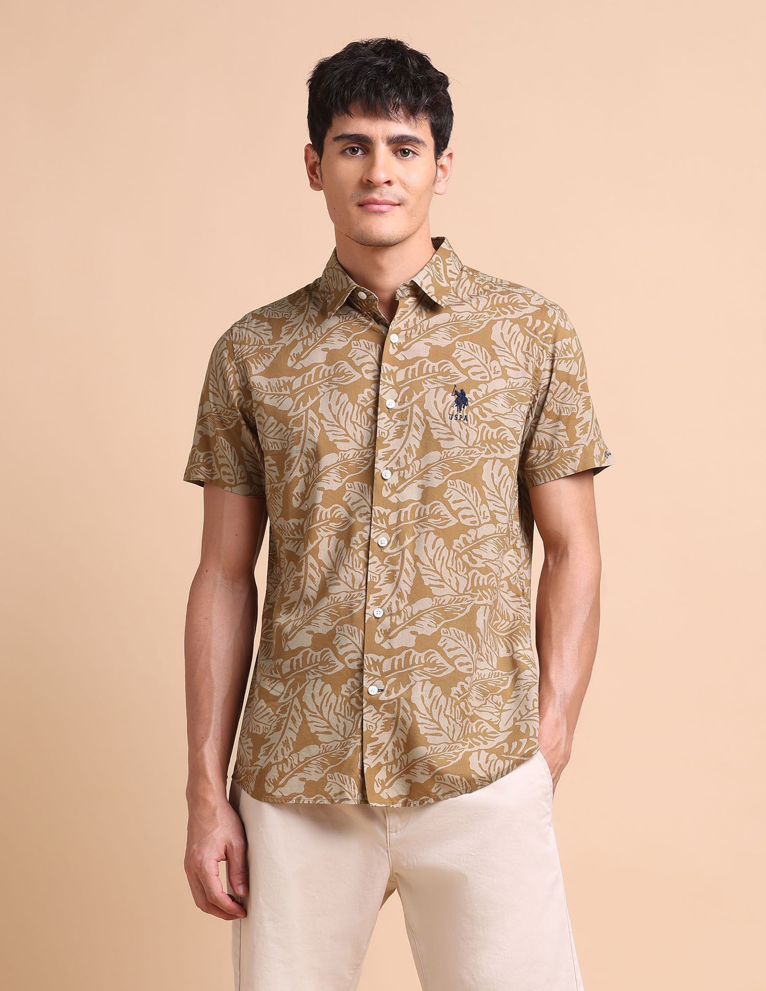 Manhattan Slim Fit All-Over Shirt Rust - U.S. POLO ASSN. | Large