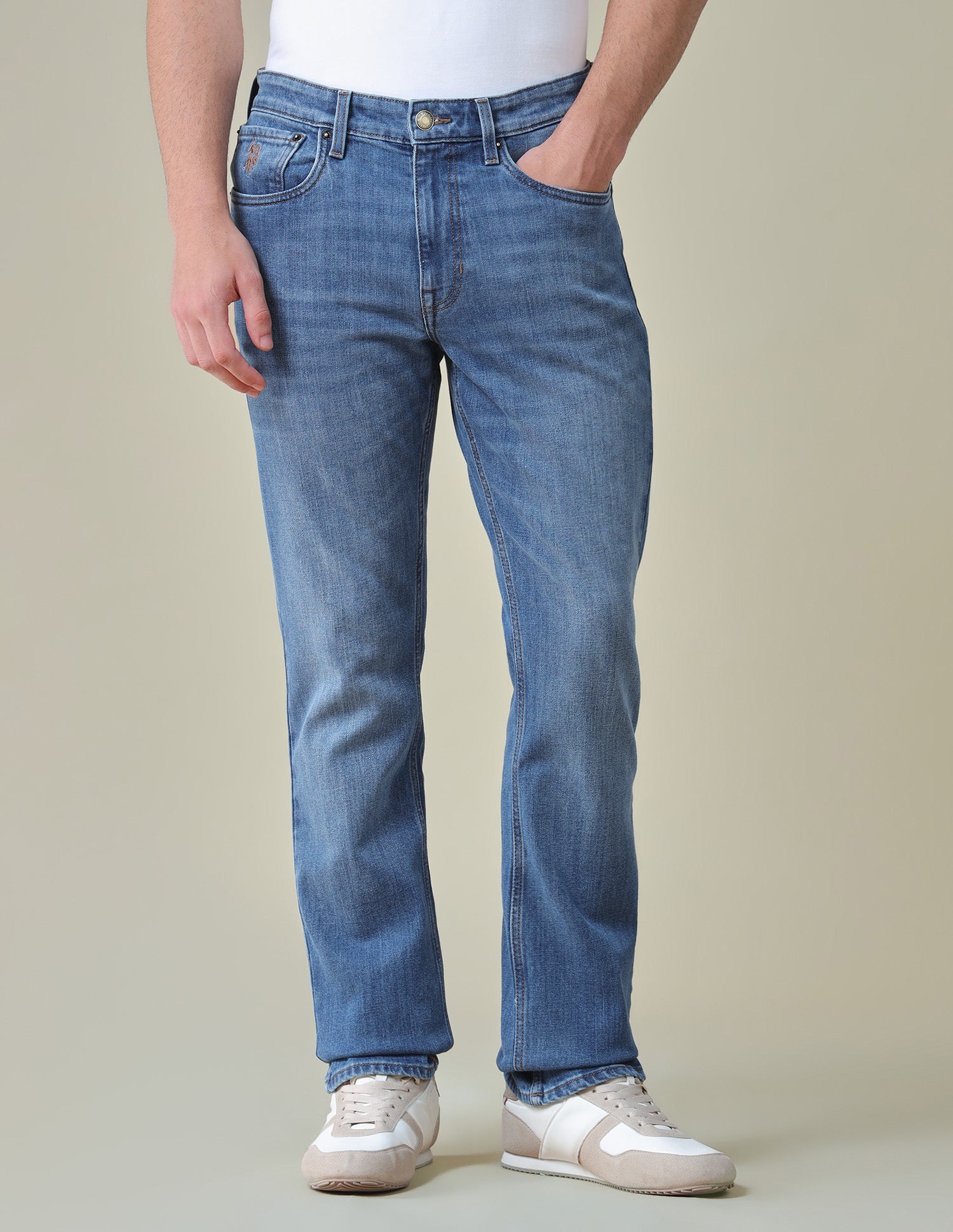 Harold Slim Straight Fit Blue Jeans Mid Blue - U.S. Polo Assn. India | Large