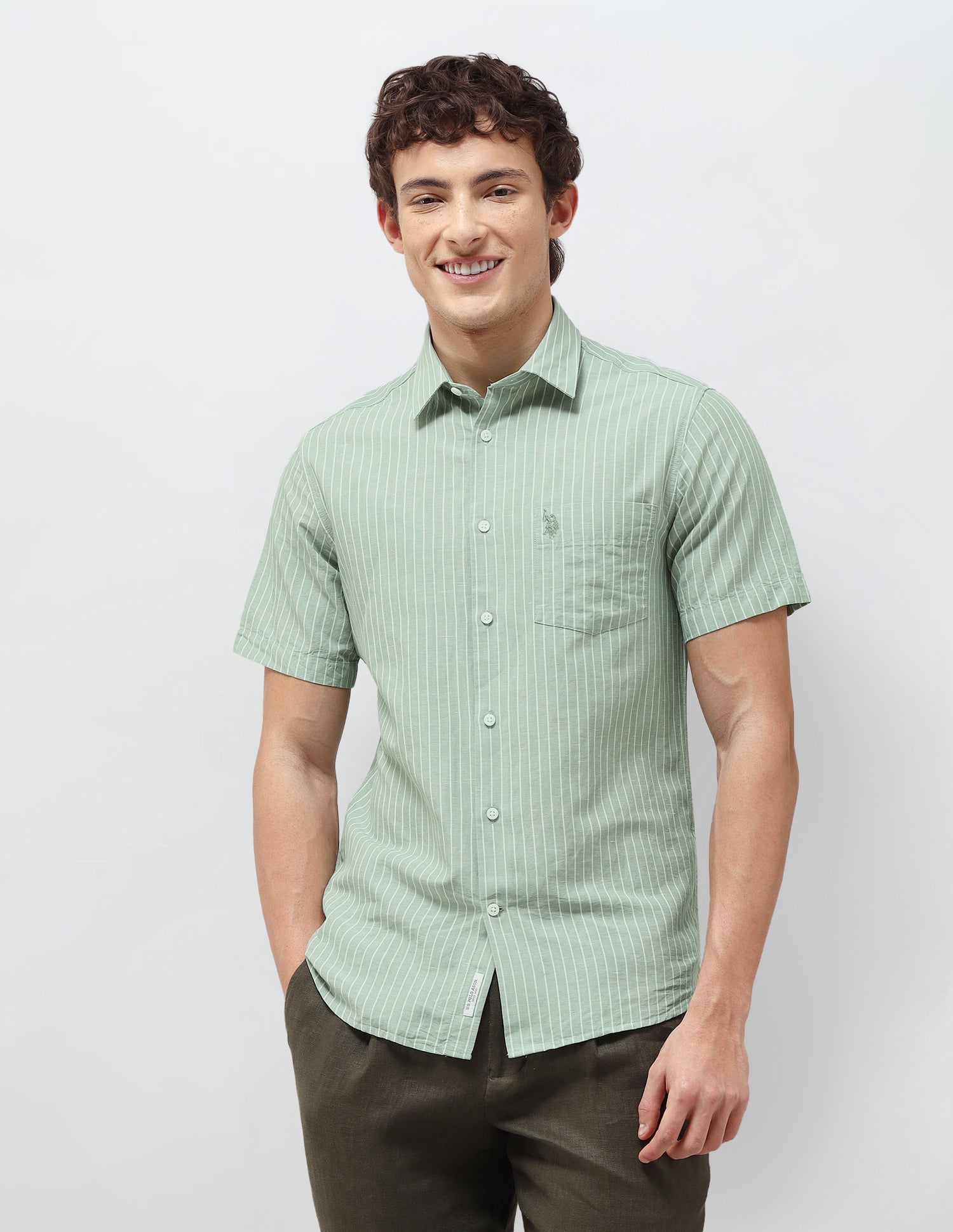 Vertical Striped Regular Fit Shirt Sage - U.S. Polo Assn. India | Large