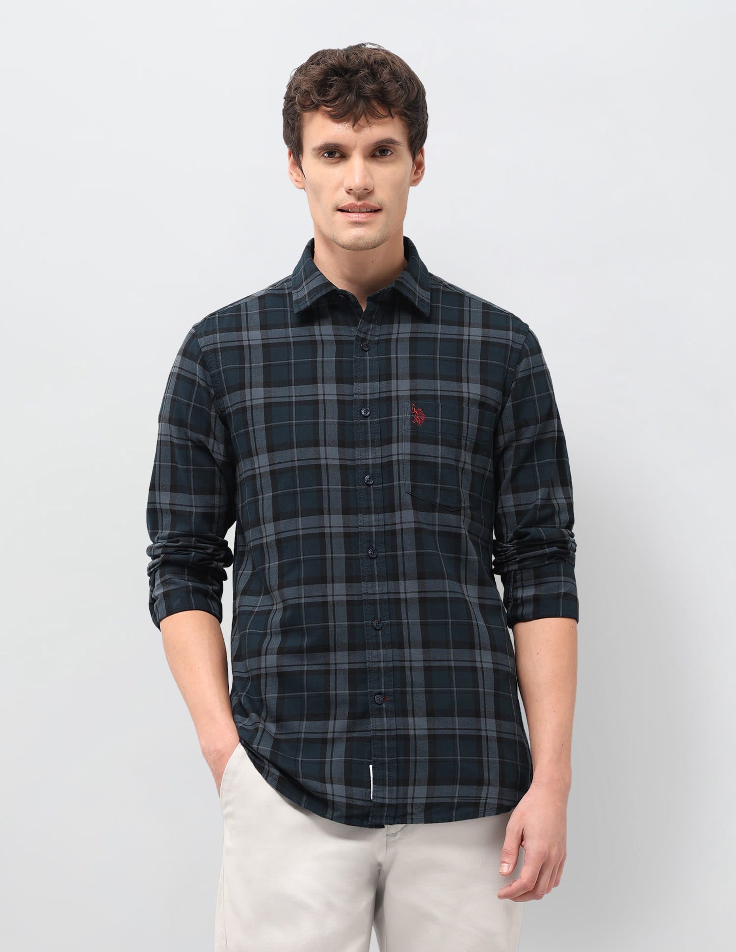 Plaid Tailored Fit Shirt Blue - U.S. Polo Assn. India | Large