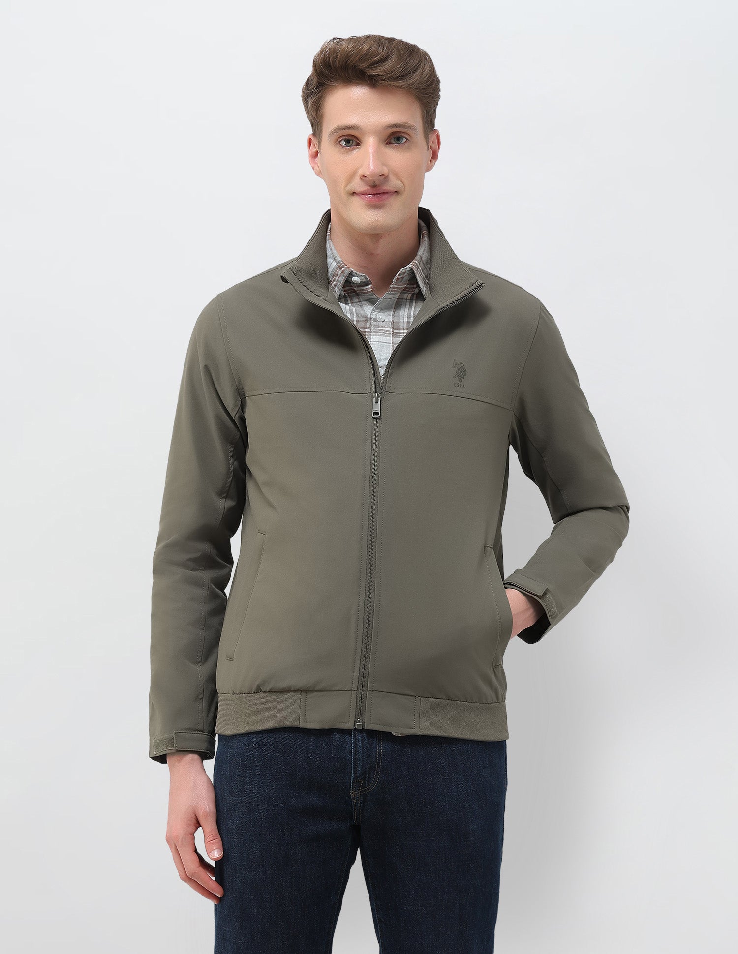 Regular Fit Solid Casual Jacket Green - U.S. Polo Assn. India | Large