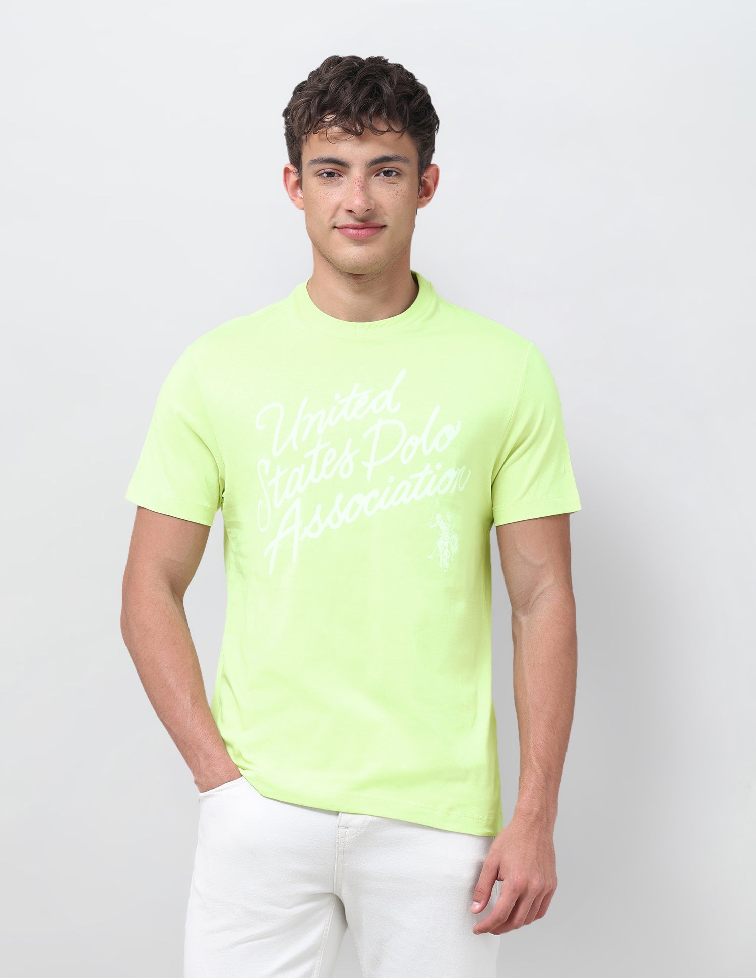 Typographic Brand Printed Regular Fit T-Shirt Green - U.S. Polo Assn. India | Large