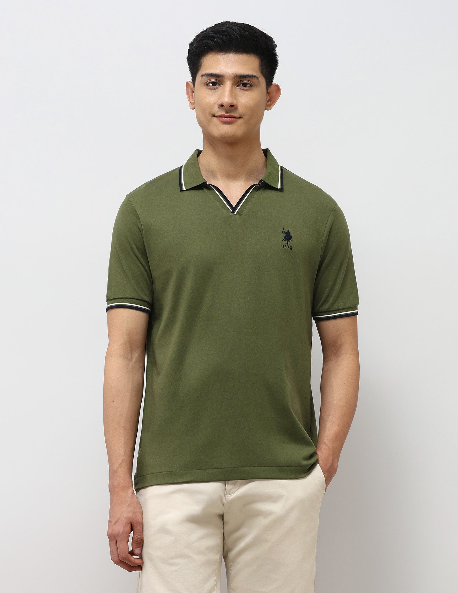 Pure Cotton Slim Fit Polo Shirt Olive - U.S. Polo Assn. India | Large