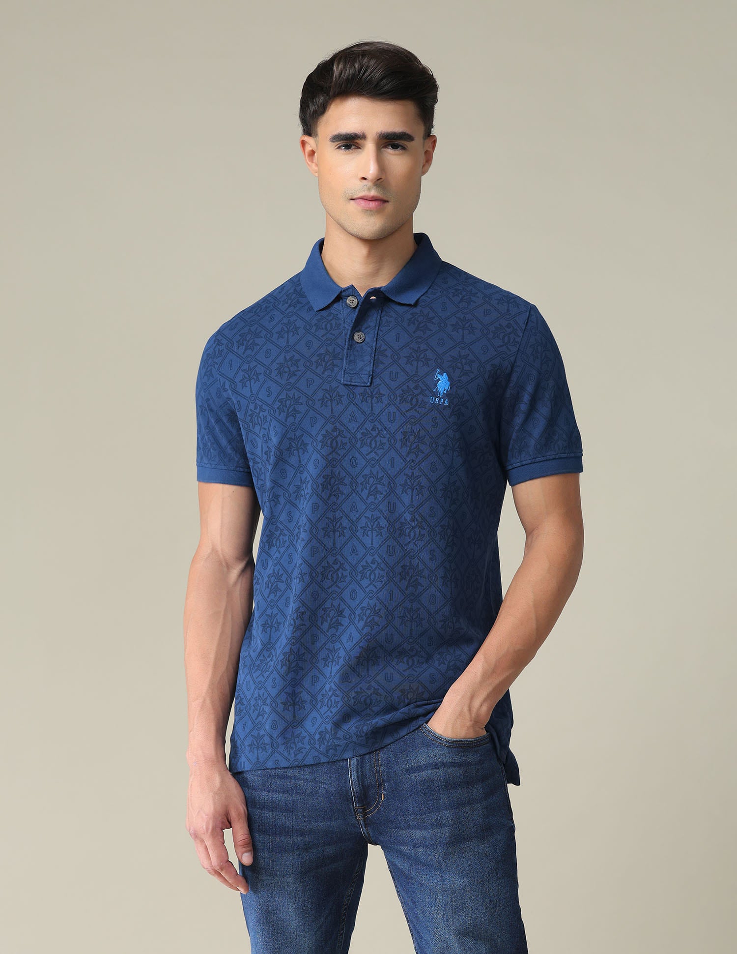 Floral Print Cotton Polo Shirt Navy - U.S. Polo Assn. India | Large
