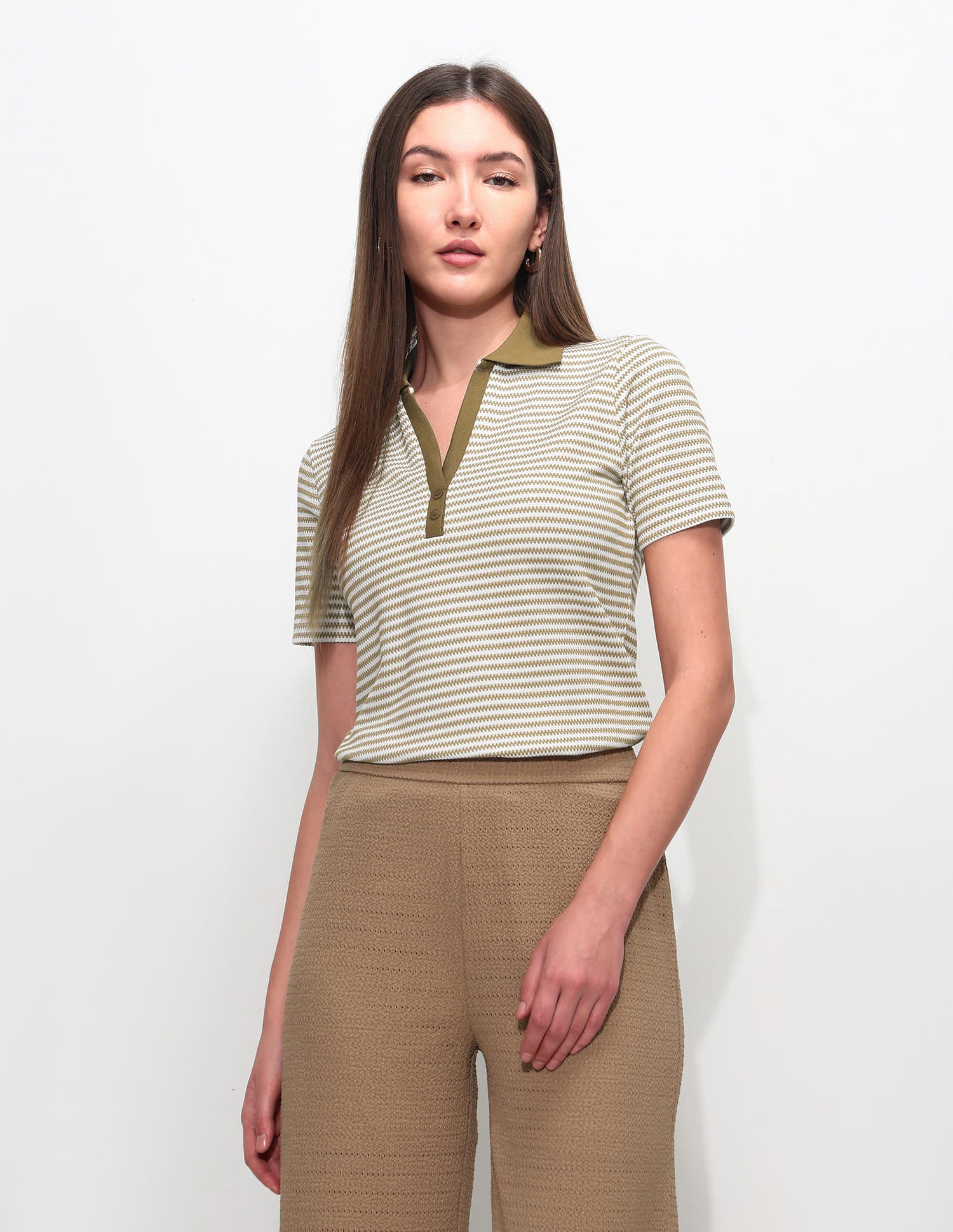 Textured Stripes Polo Shirt Olive - U.S. Polo Assn. India | Large