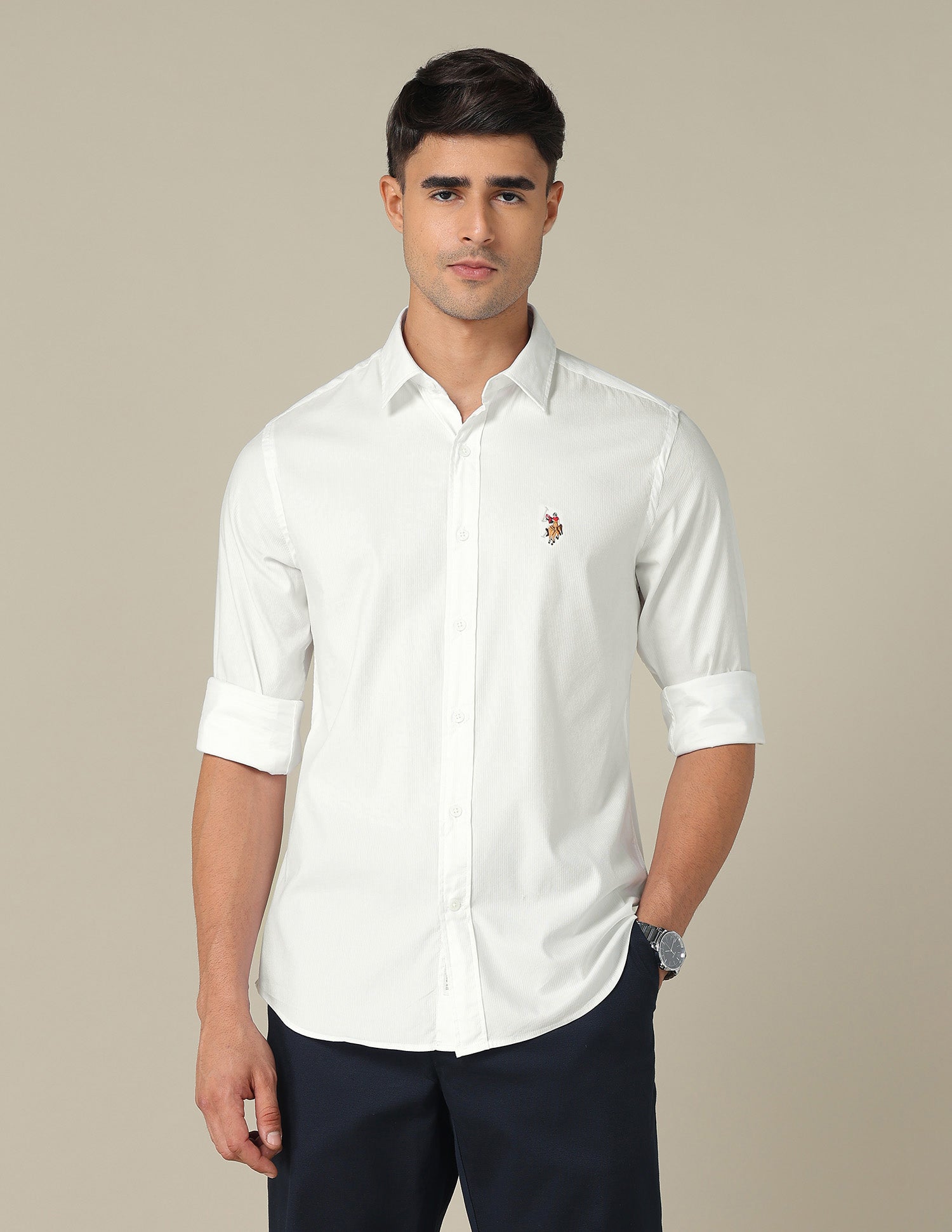 Tailored Fit Textured Shirt White - U.S. POLO ASSN. | Large